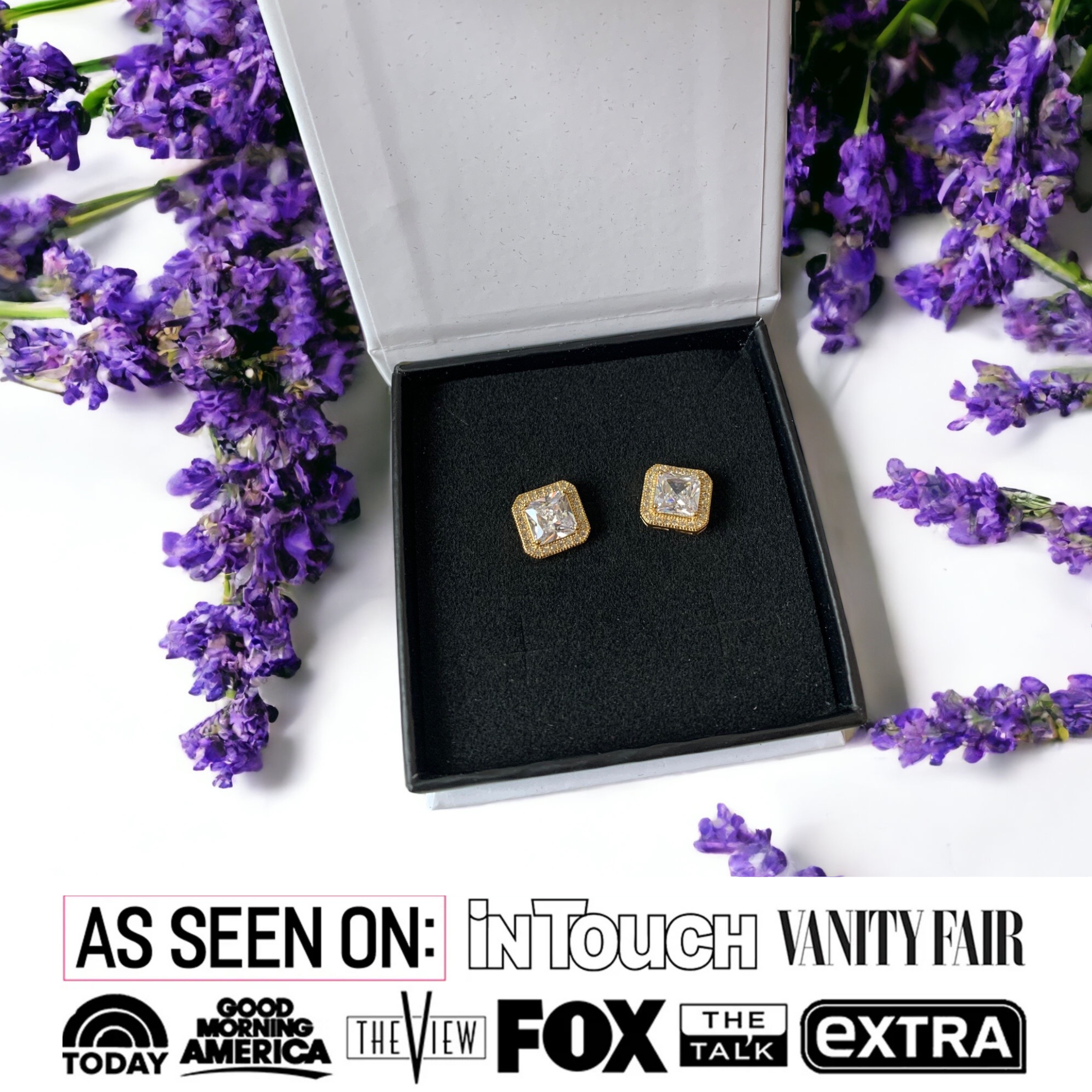 Londyn 18k White Gold Plated Princess Cut Halo Stud Earrings with Simulated Diamond Crystals