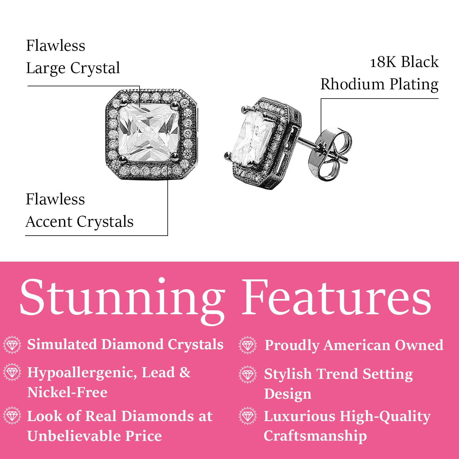 Londyn 18k White Gold Plated Princess Cut Halo Stud Earrings with Simulated Diamond Crystals — Final Sale
