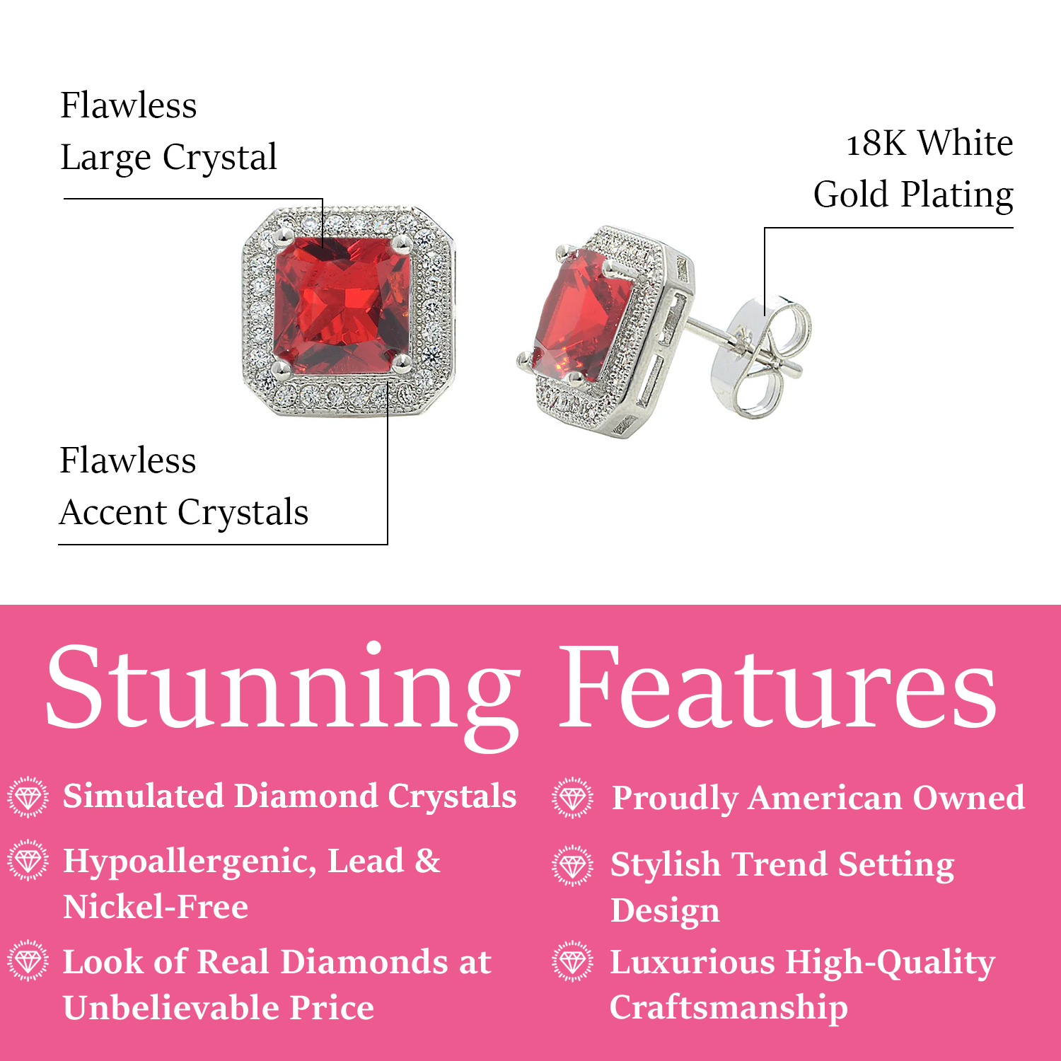 Londyn 18k White Gold Plated Princess Cut Halo Stud Earrings with Simulated Diamond Crystals — Final Sale