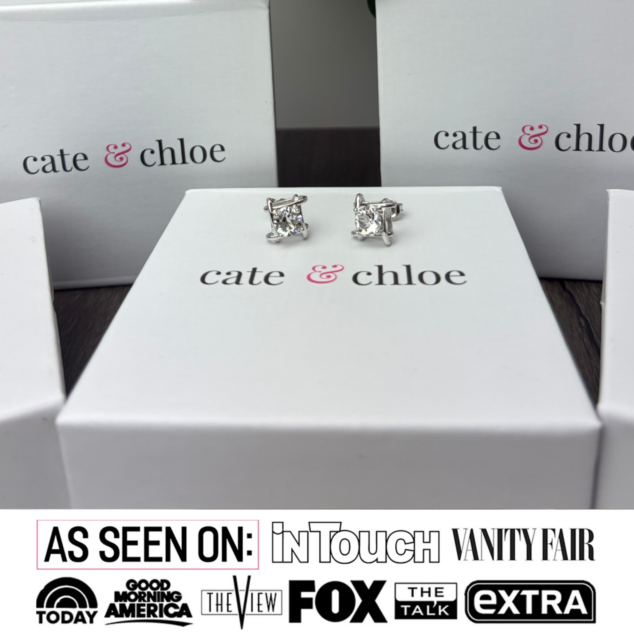 Lorelei 18k White Gold Plated Stud Earrings with Round Swarovski Crystals