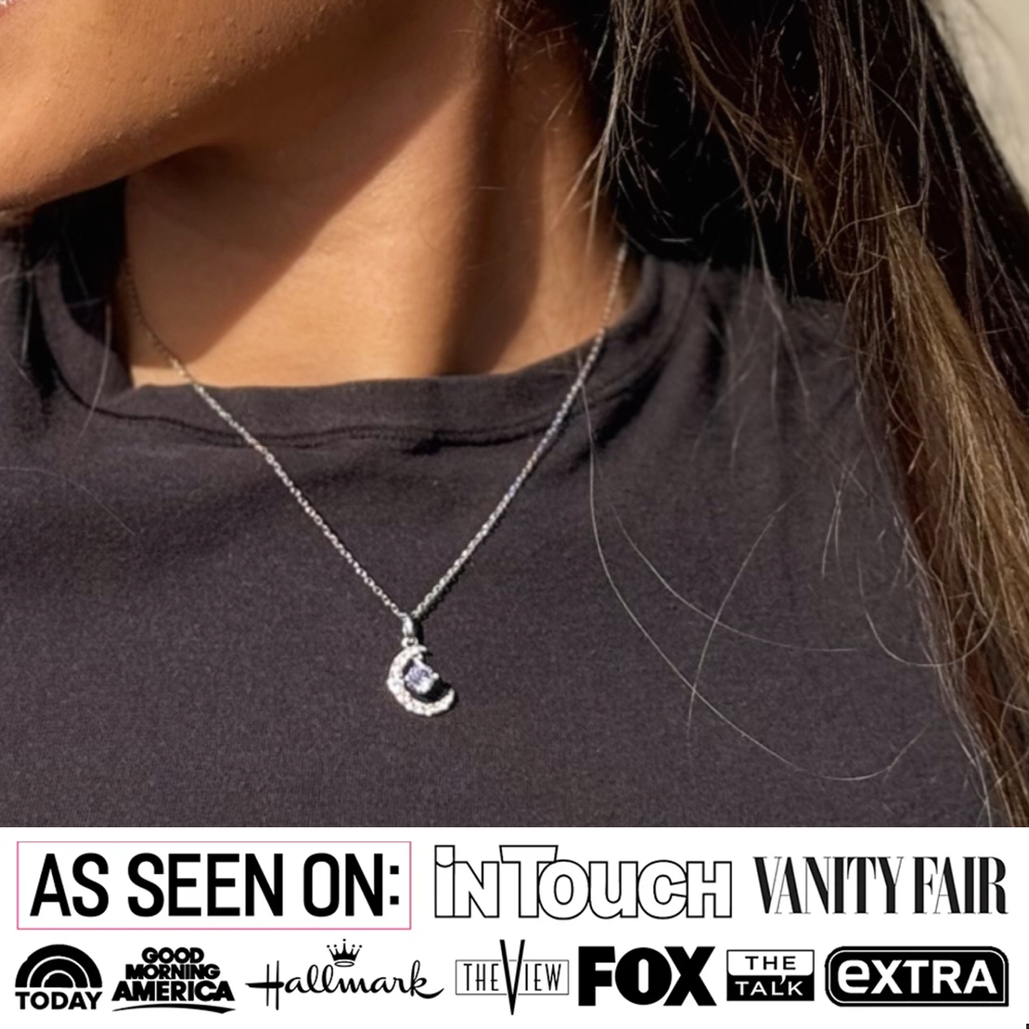 Luna October Birthstone Pink Tourmaline Necklace 18k White Gold Plated Crescent Pendant Necklace with Round Cut Swarovski Crystals