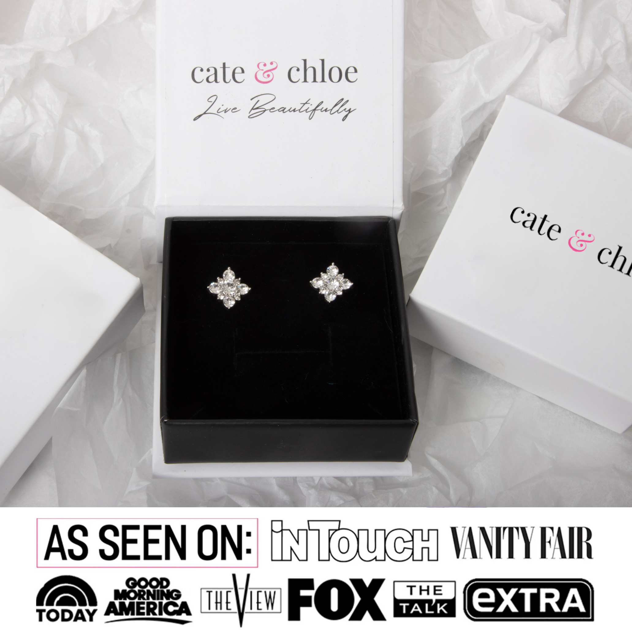 Macie 18k White Gold Plated Cluster Stud Earrings with Swarovski Crystals
