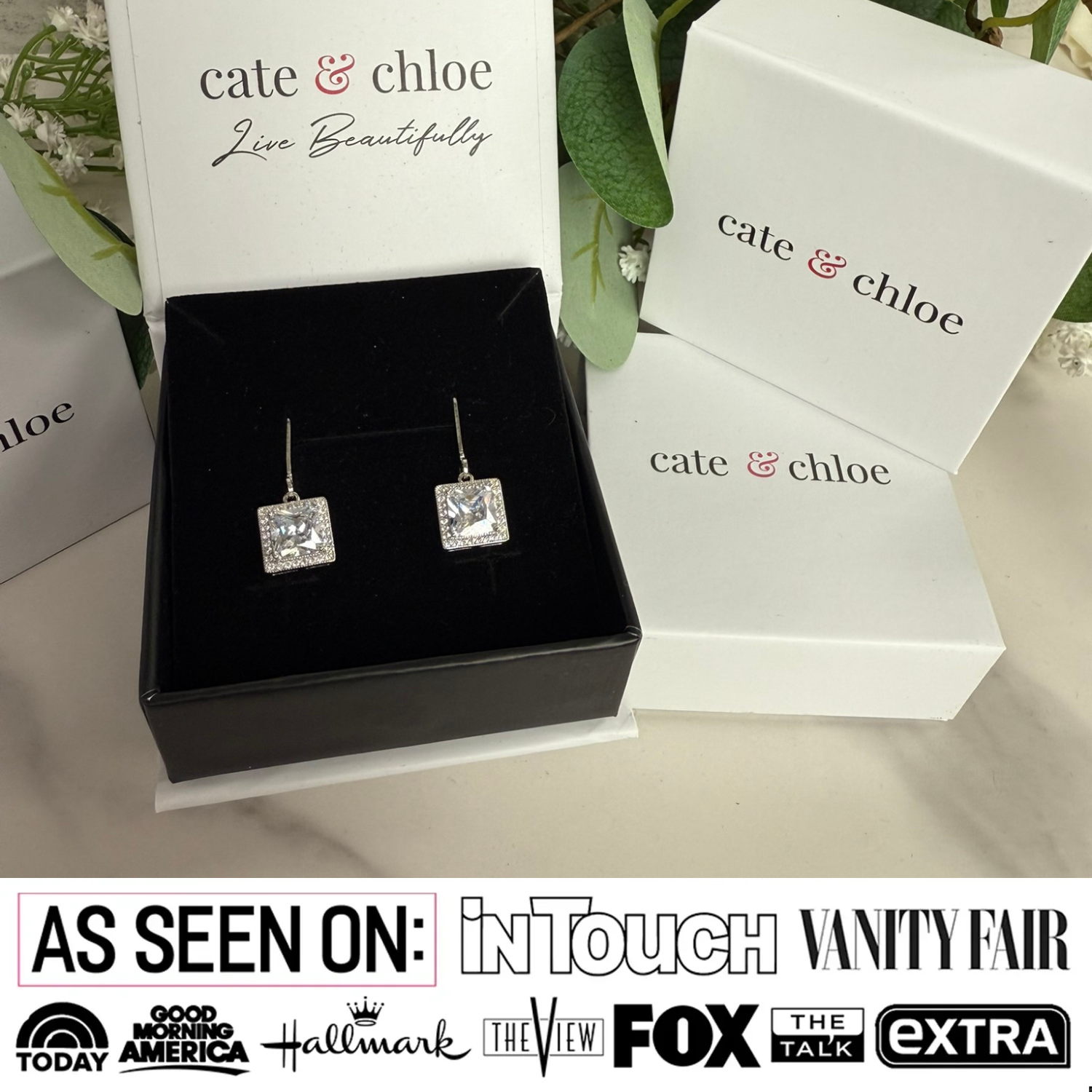 Maeve 18k White Gold Plated Drop Dangle Halo Earrings with Simulated Diamond Crystals