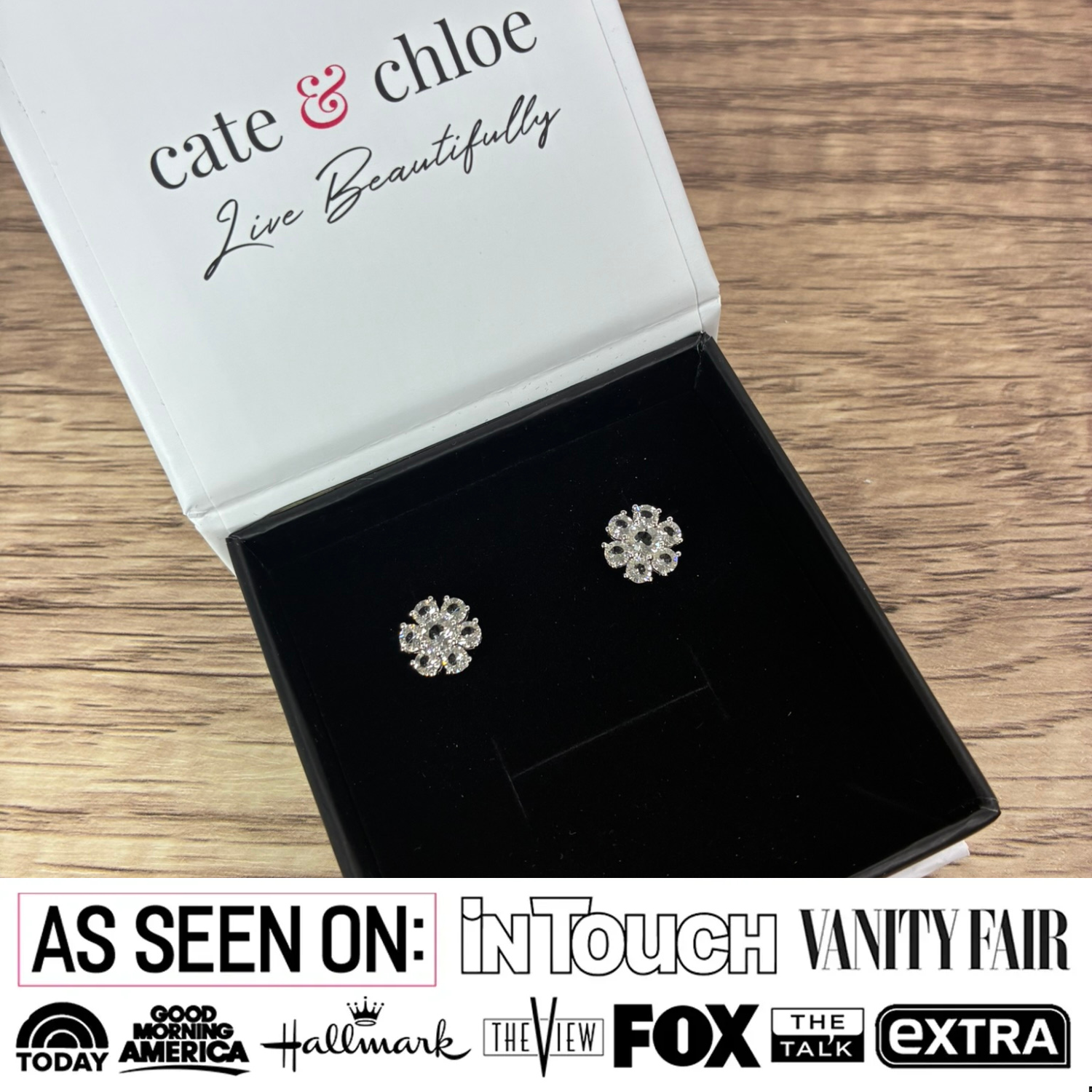 Maggie 18k White Gold Plated Flower Stud Earrings with Swarovski Crystals