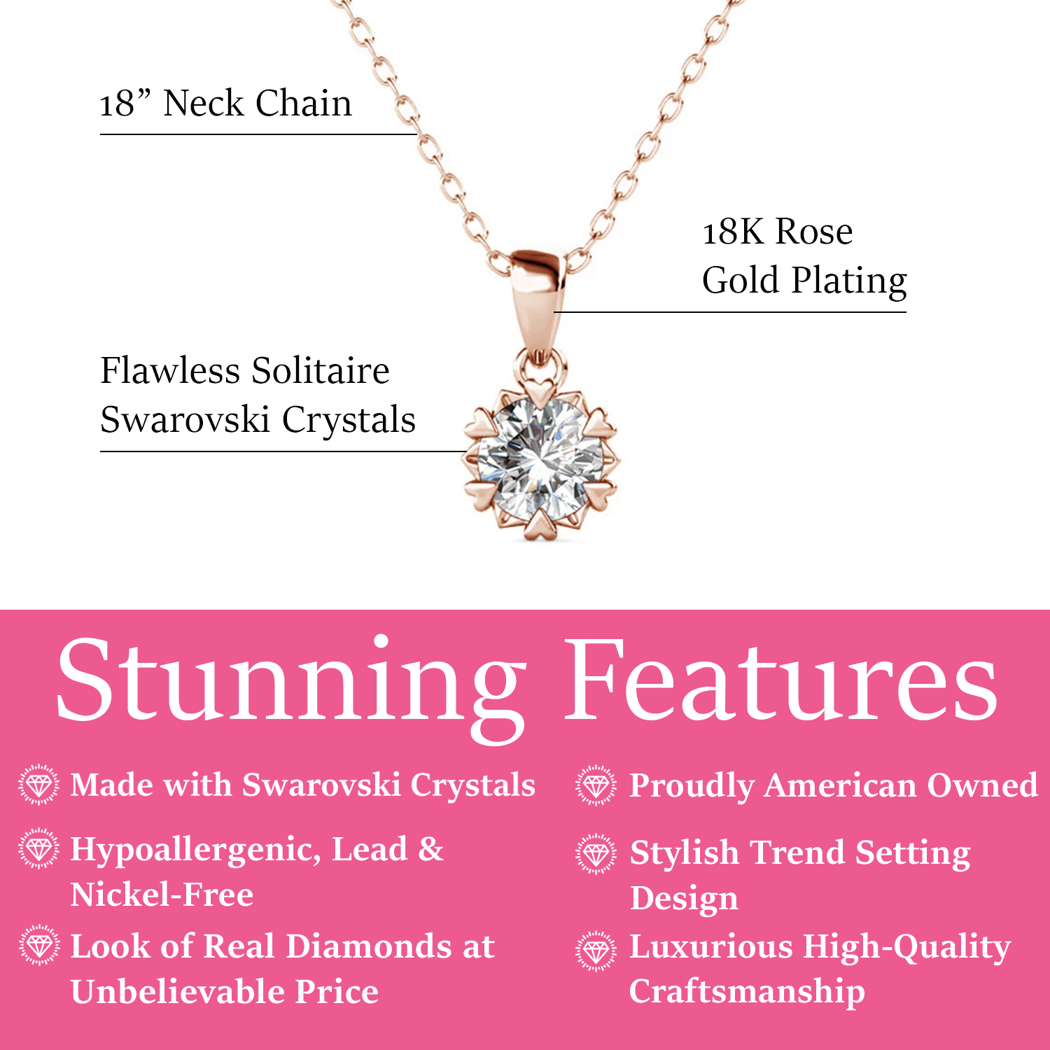 Maggie 18k White Gold Plated Pendant Necklace with Round Cut Solitaire Swarovski Crystal