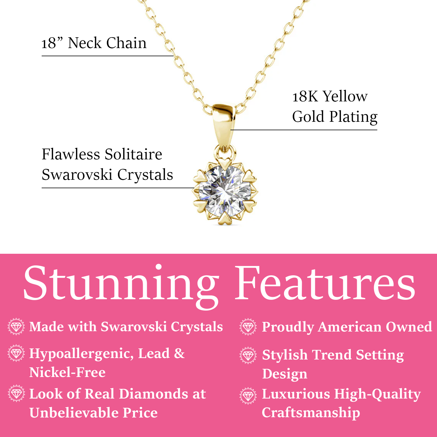 Maggie 18k White Gold Plated Pendant Necklace with Round Cut Solitaire Swarovski Crystal