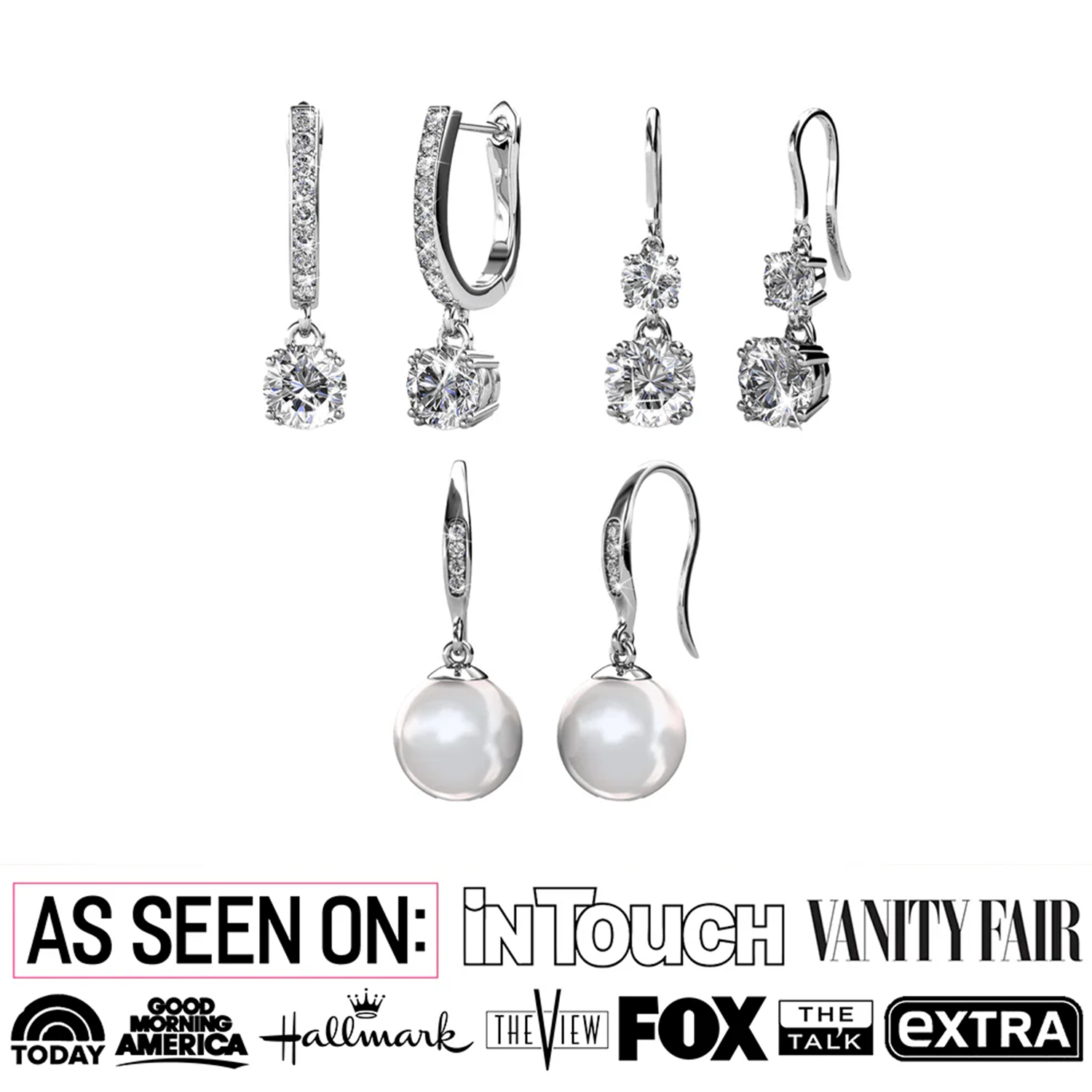 McKenzie, Kadence, Betty 18k White Gold Plated Drop Earrings for Women (3 Pair Set)