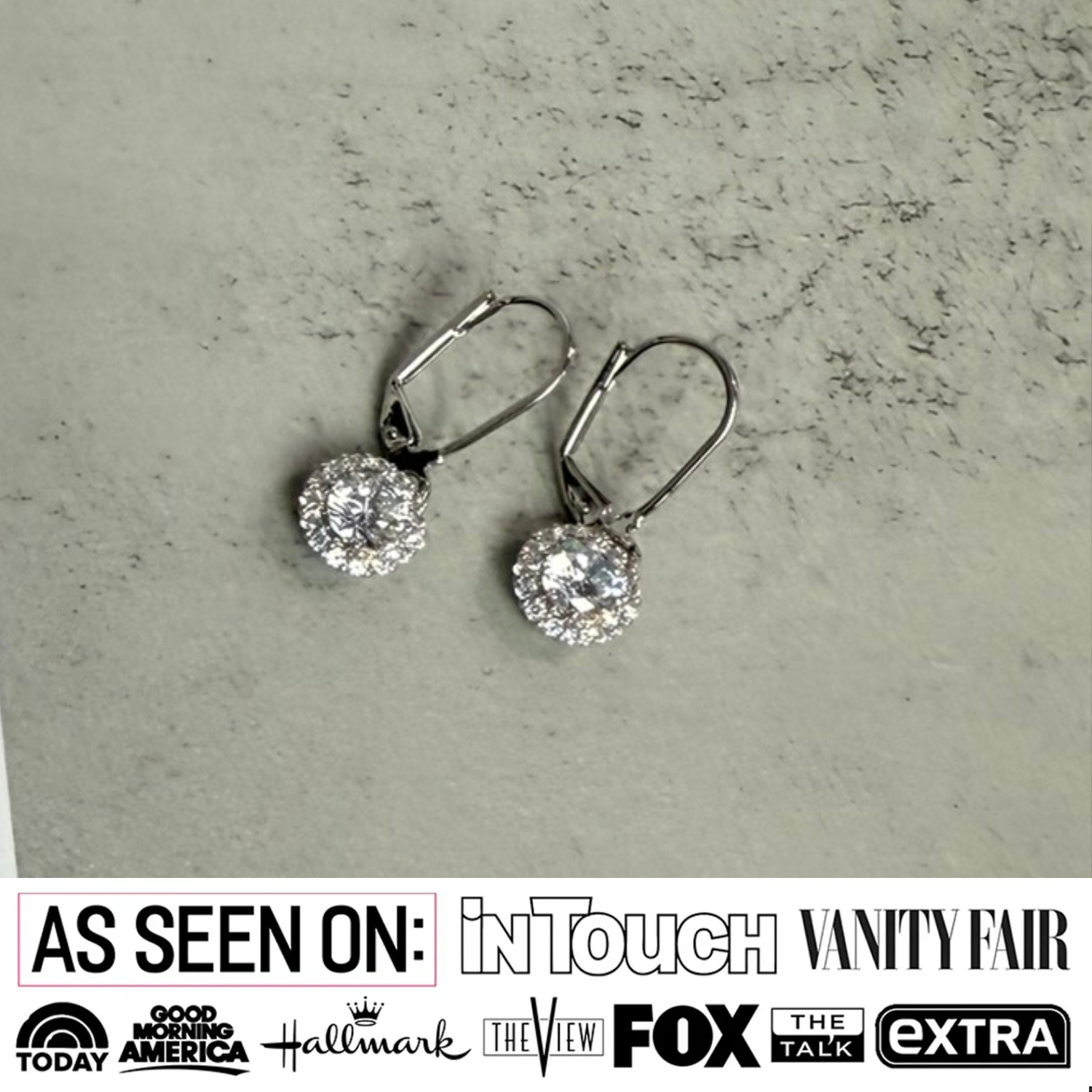 Michelle 18k White Gold Plated Halo Drop Earrings with Simulated Diamond Crystals