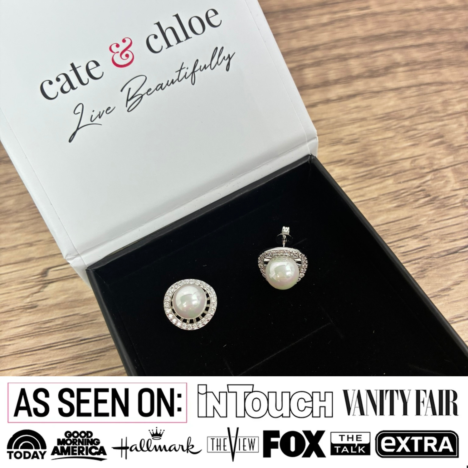 Nina 18k White Gold Plated Pearl Halo Stud Earrings with Swarovski Crystals