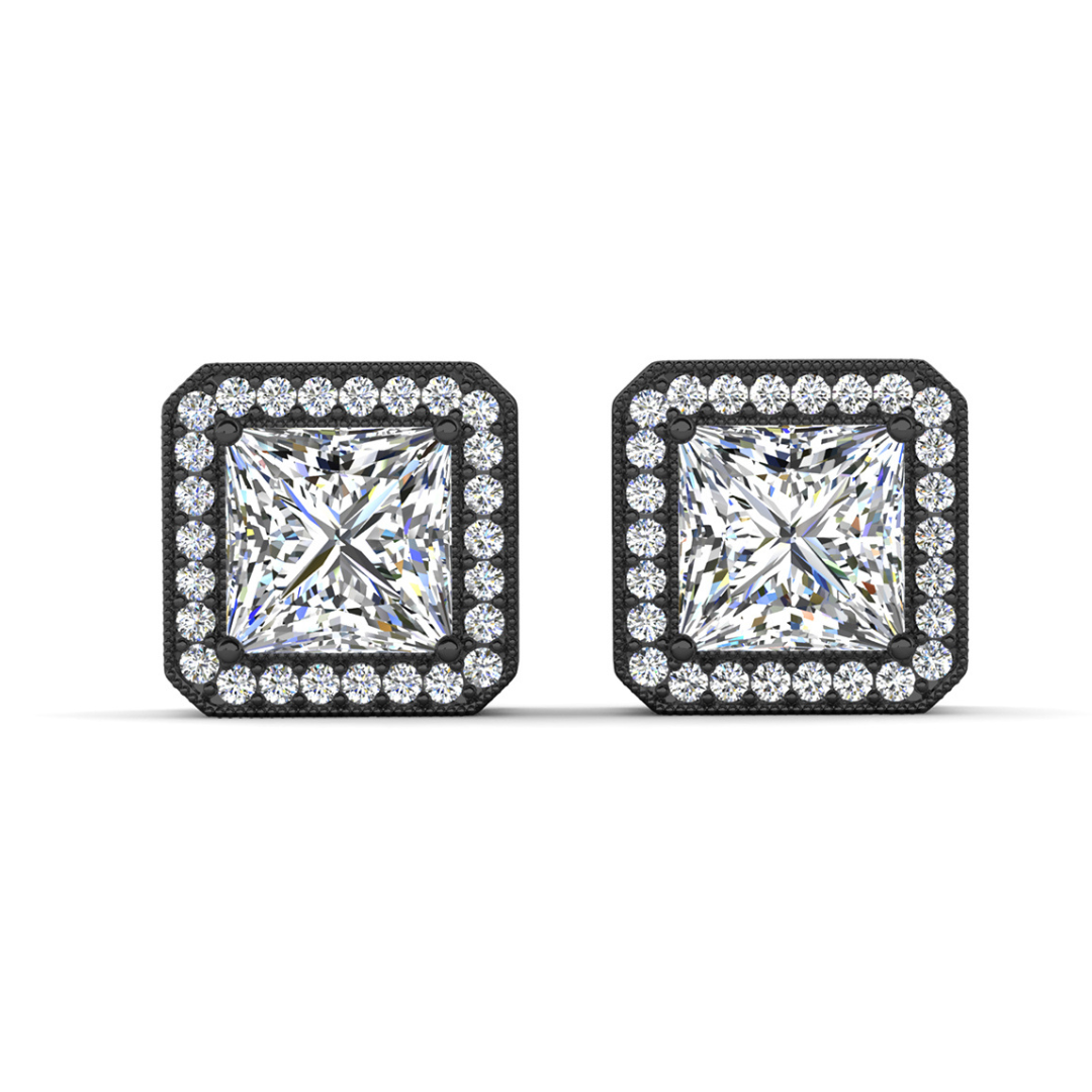 Londyn 18k White Gold Plated Princess Cut Halo Stud Earrings with Simulated Diamond Crystals — Final Sale