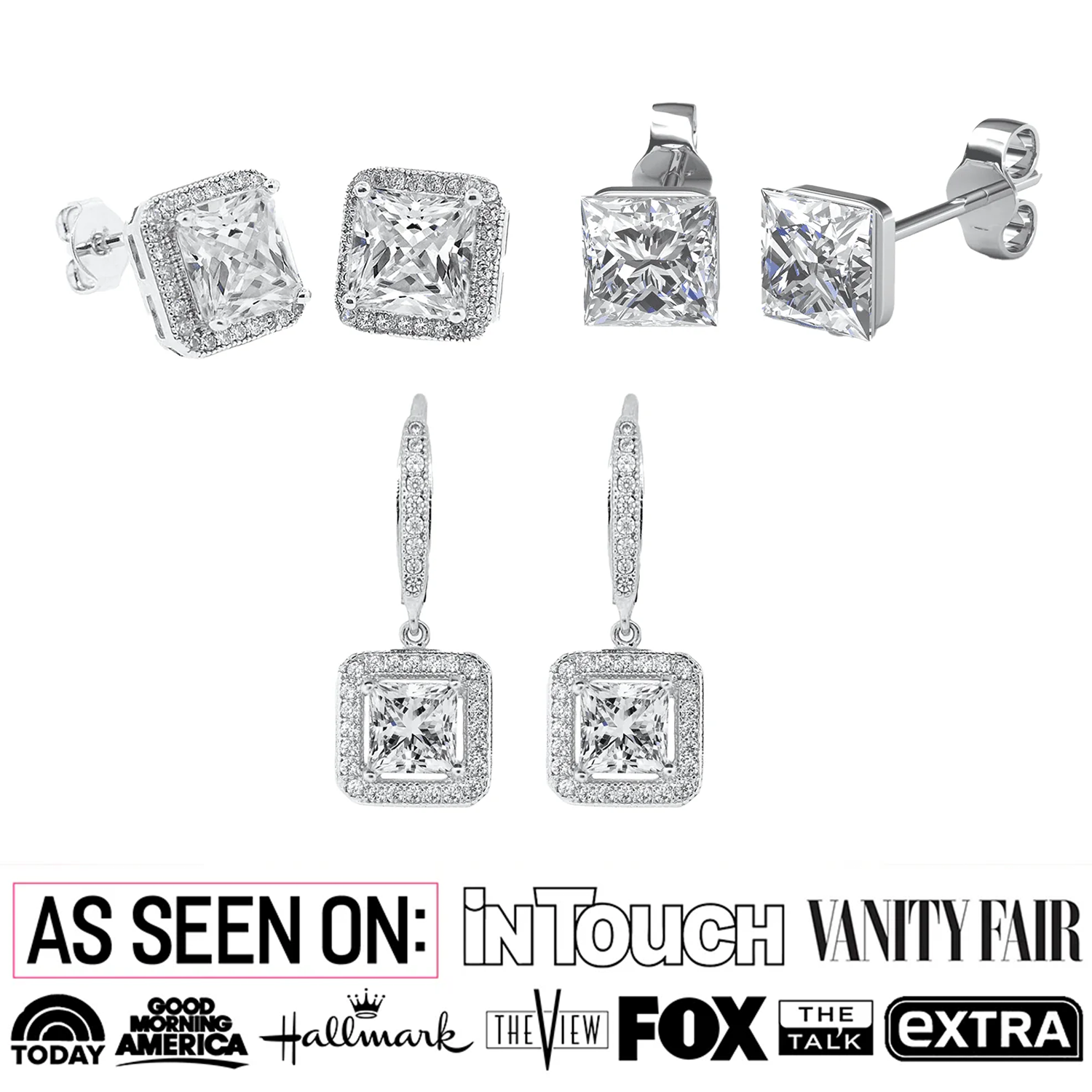 Norah, Ivy, Brooke 18k White Gold Plated Earrings for Women (3 Pair Set)