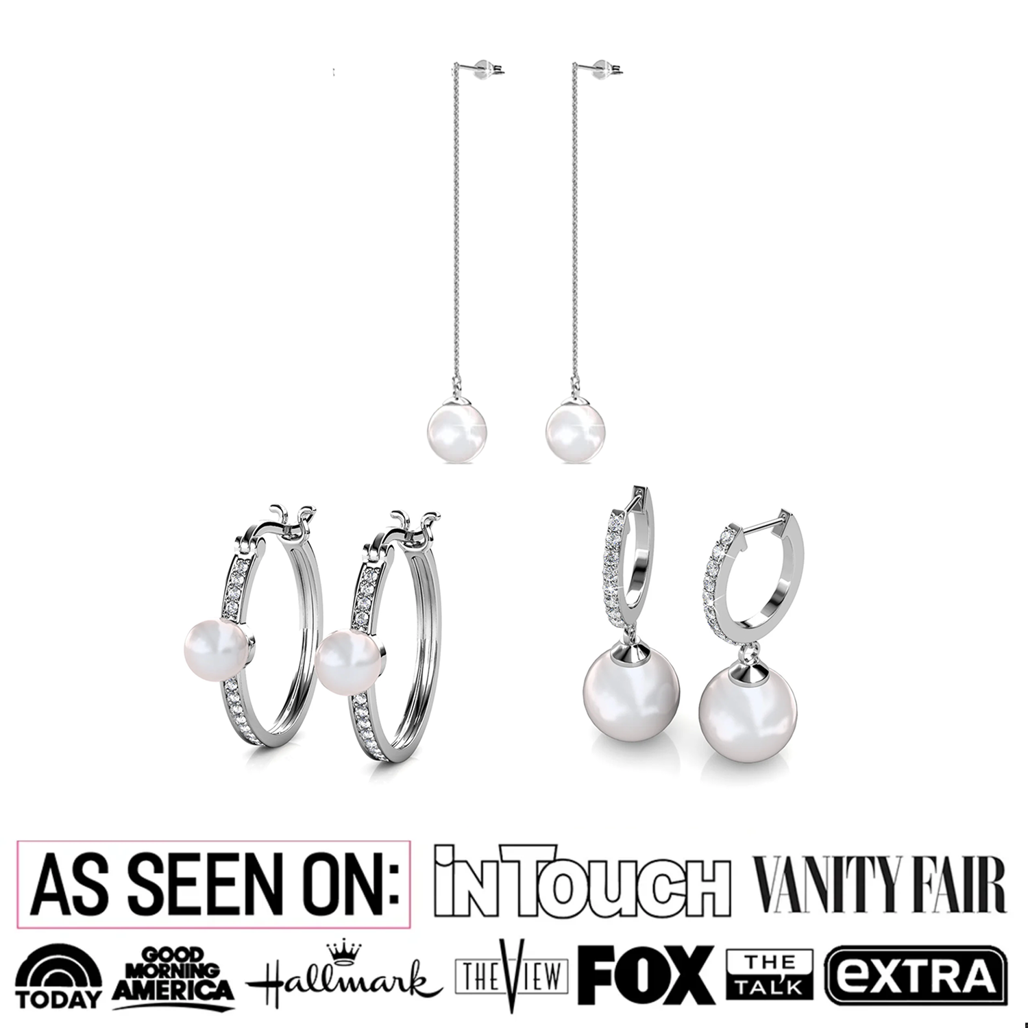 Pack of 3 - Nyla, Daphne, Aspen 18k White Gold Plated Earrings for Women
