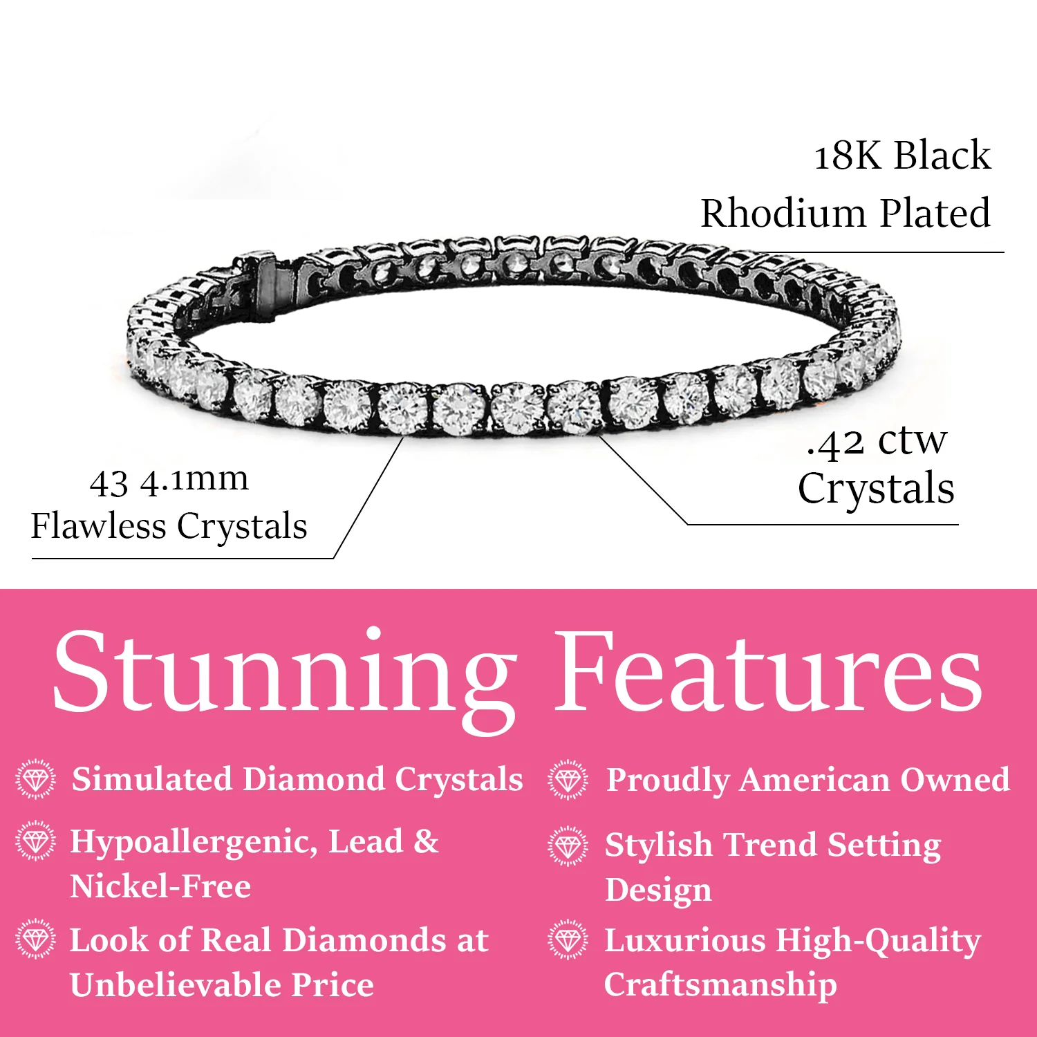 Olivia 18k White Gold Plated Tennis Bracelet with Simulated Diamond Crystals — Final Sale