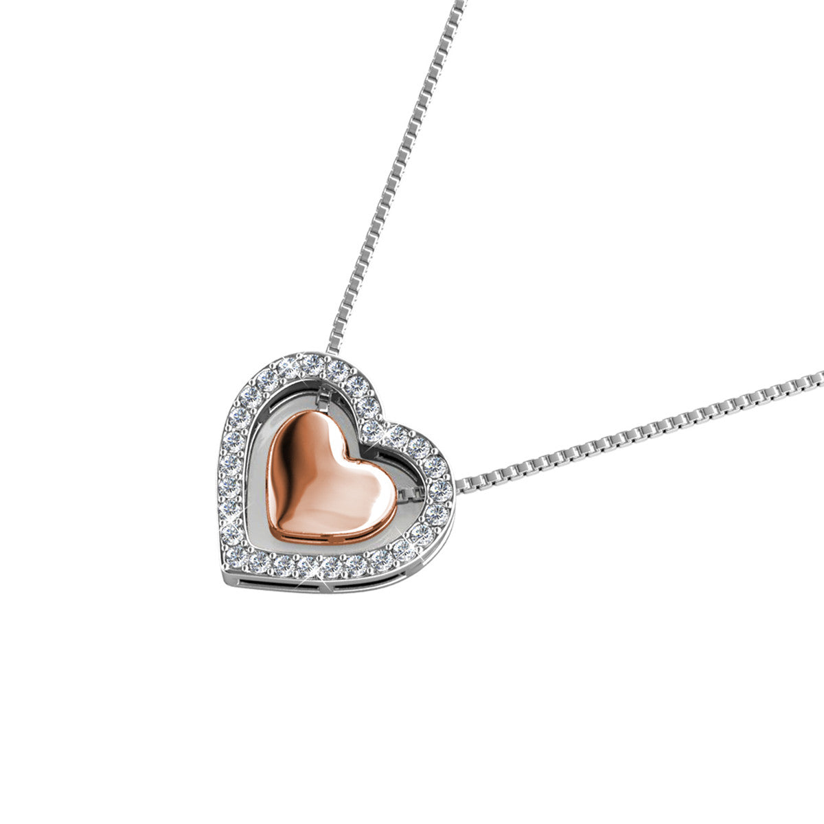 Susan 18k White Gold Plated Halo Heart Necklace with Swarovski Crystals