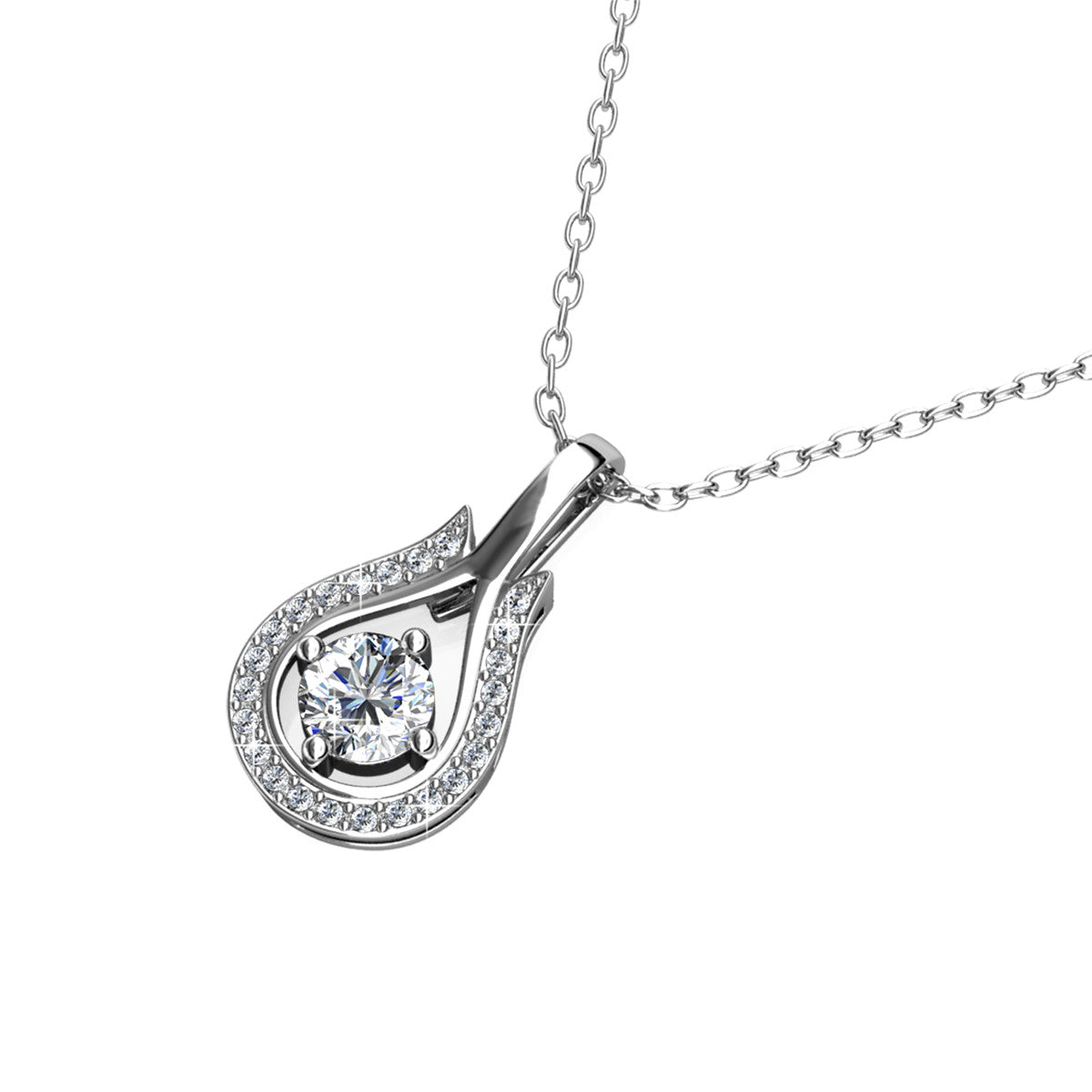 Bernadette 18k White Gold Plated Tear drop Necklace with Swarovski Crystals