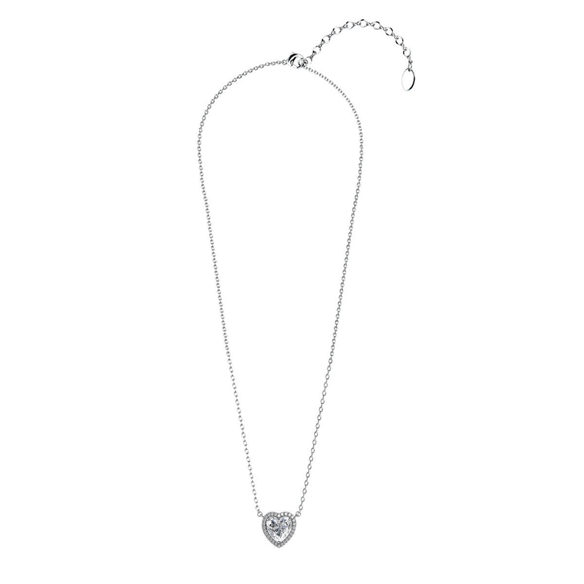 Tara 18k White Gold Plated Halo Heart Pendant Necklace with Swarovski Crystals