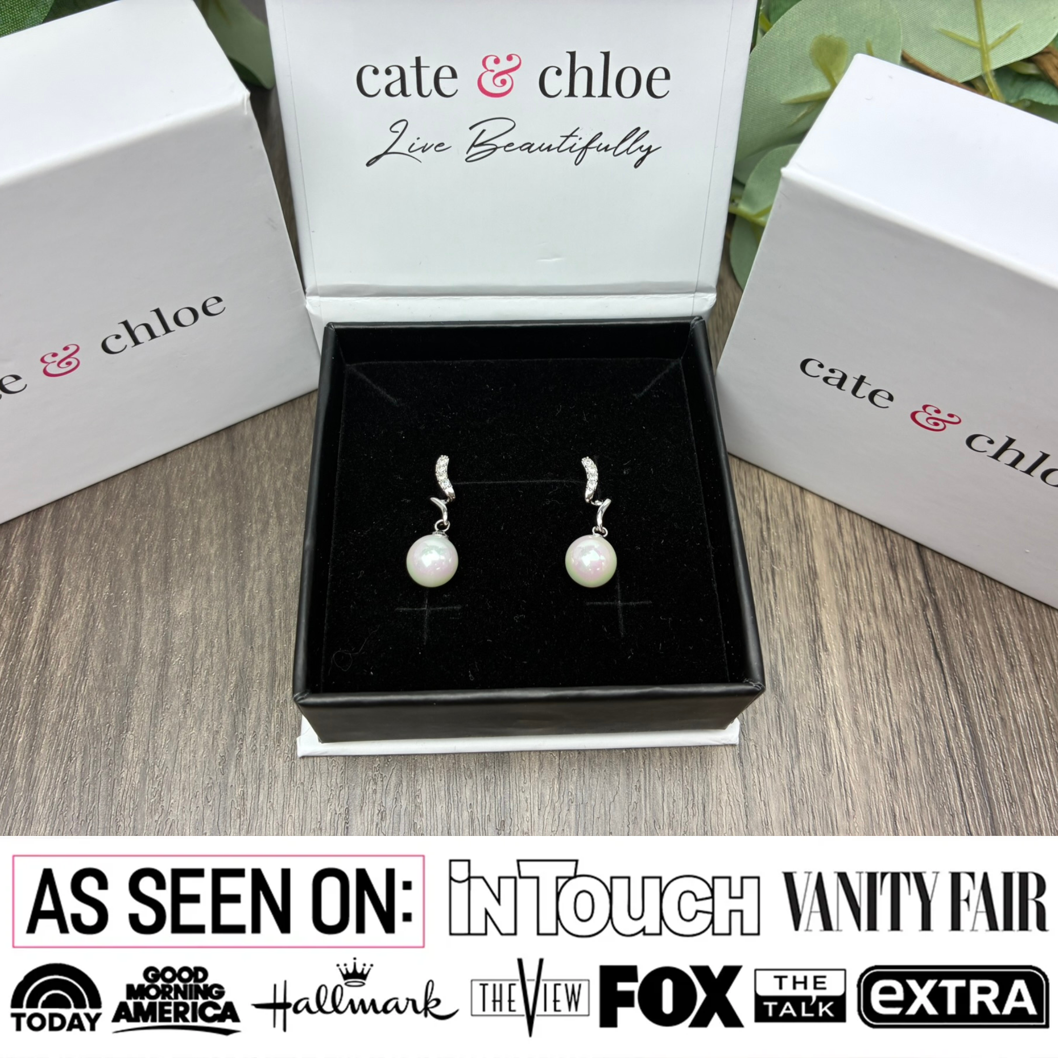 Ophelia 18k White Gold Plated Drop Pearl Earrings with Swarovski Crystals