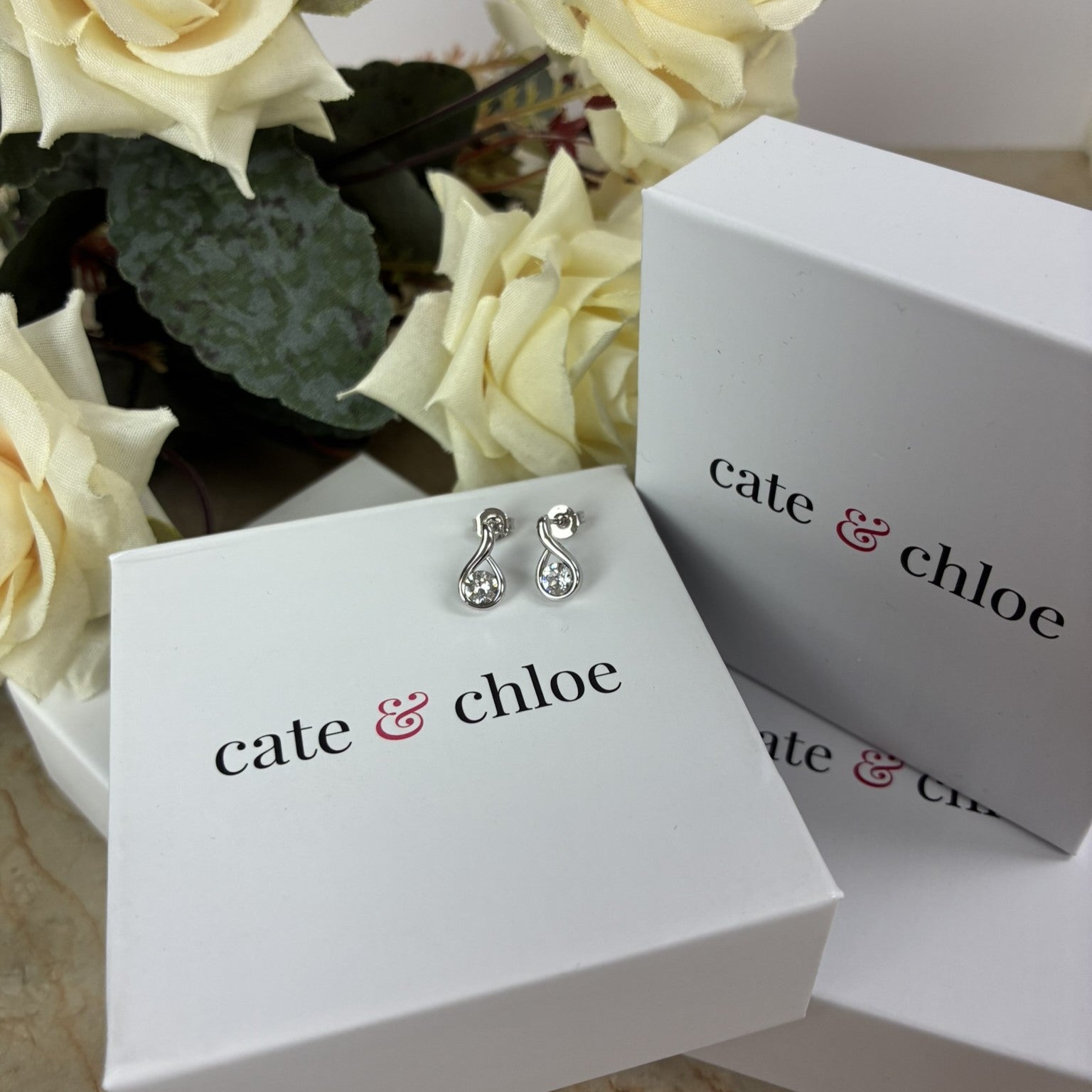 Parker 18k White Gold Plated Tear drop Stud Earrings with Swarovski Crystal