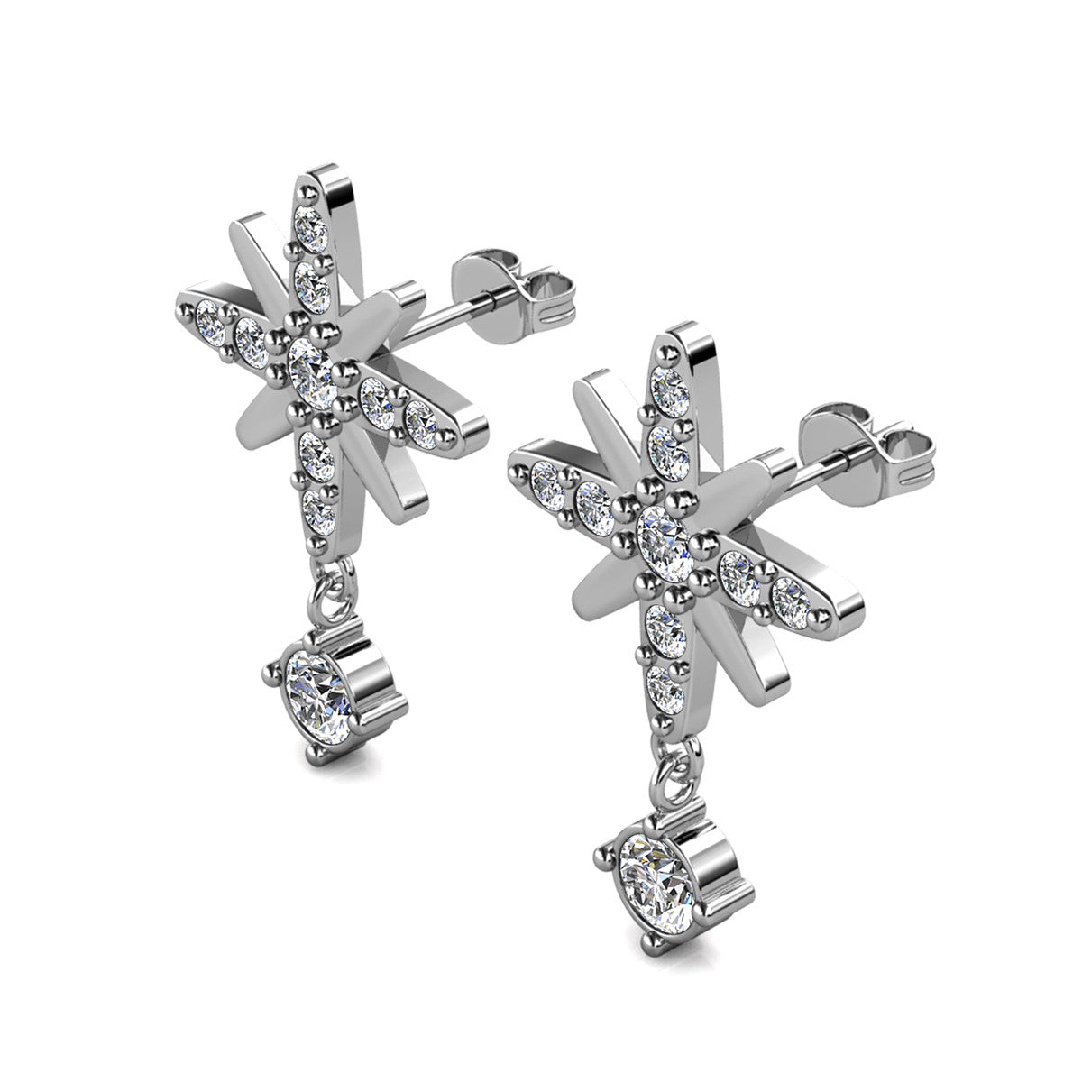 Harlow 18k White Gold Plated Silver Stud Drop Earrings with Swarovski Crystals