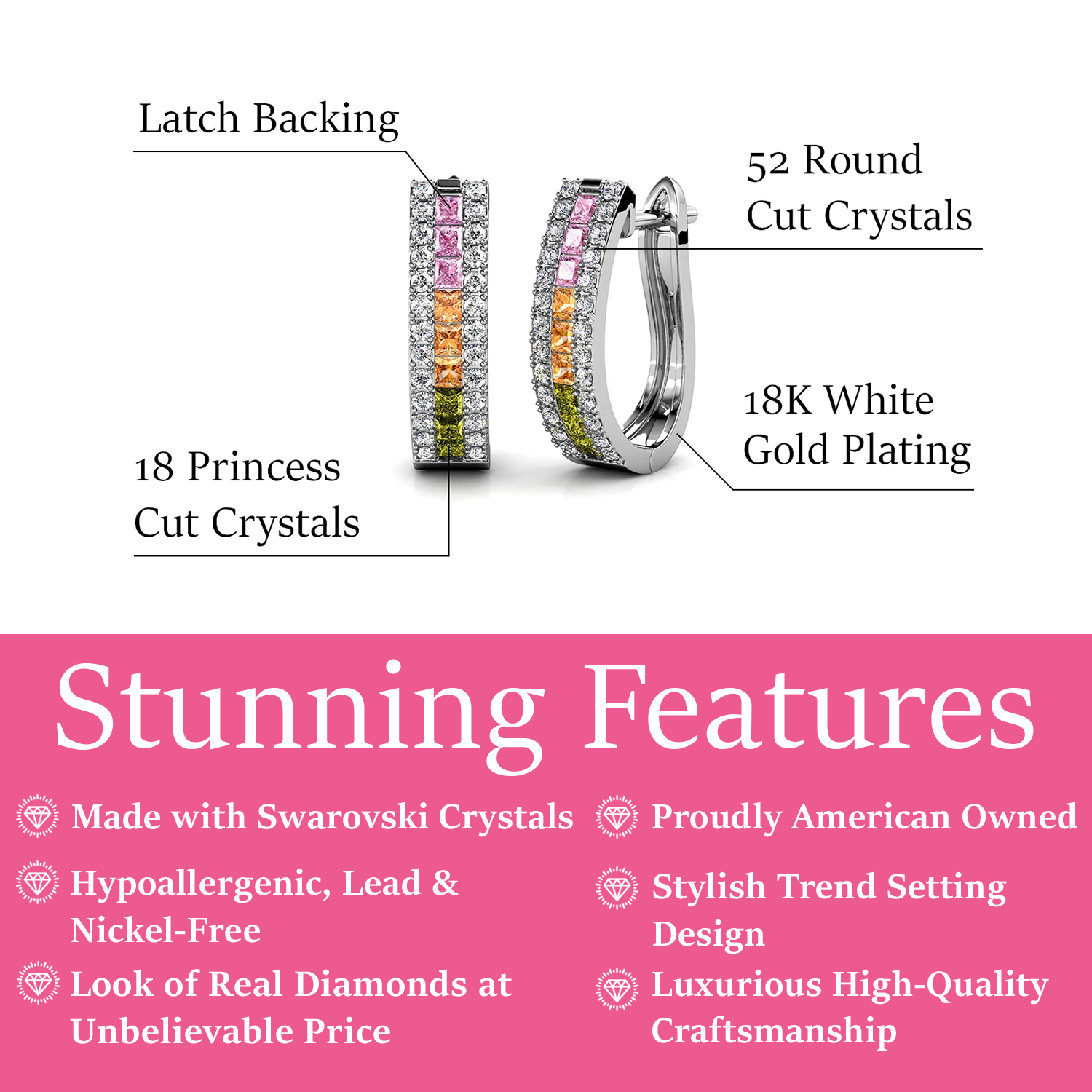 Rachel 18k White Gold Plated 19mm Hoop Earrings with Swarovski Crystals