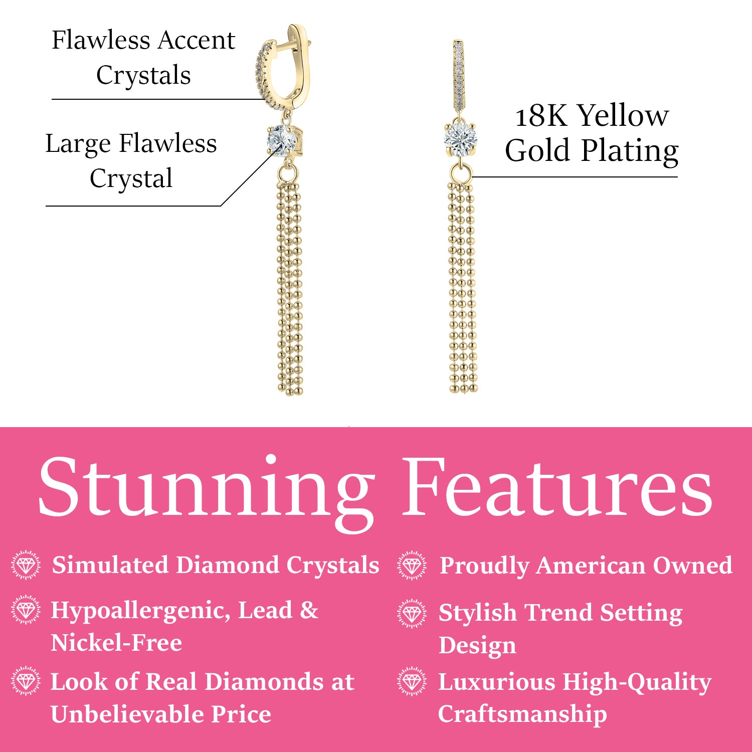 Raya 18k White Gold Plated Silver Hoop Dangle Earrings with Simulated Diamond Crystals — Final Sale
