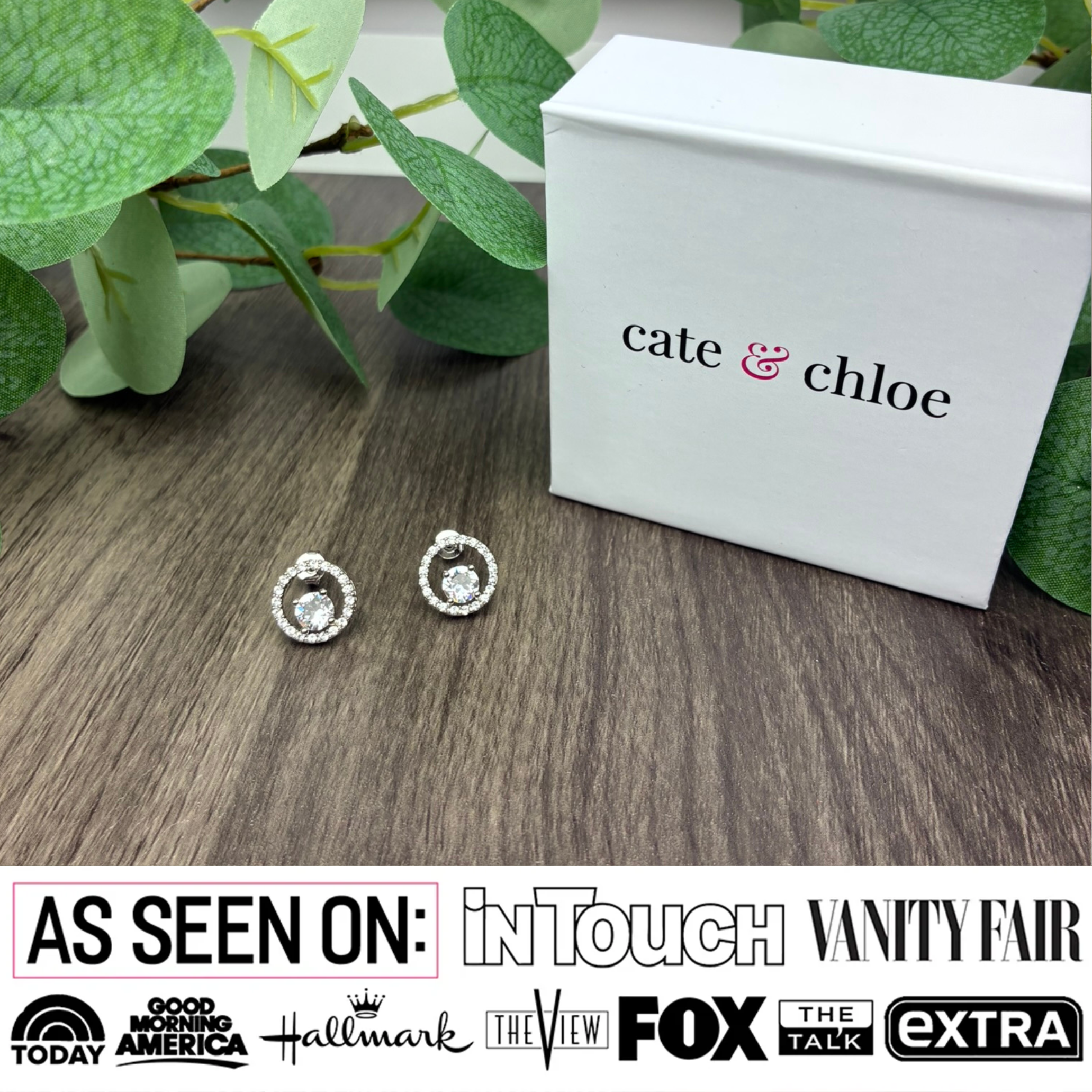 Reign 18k White Gold Plated Halo Drop Stud Earrings with Swarovski Crystals