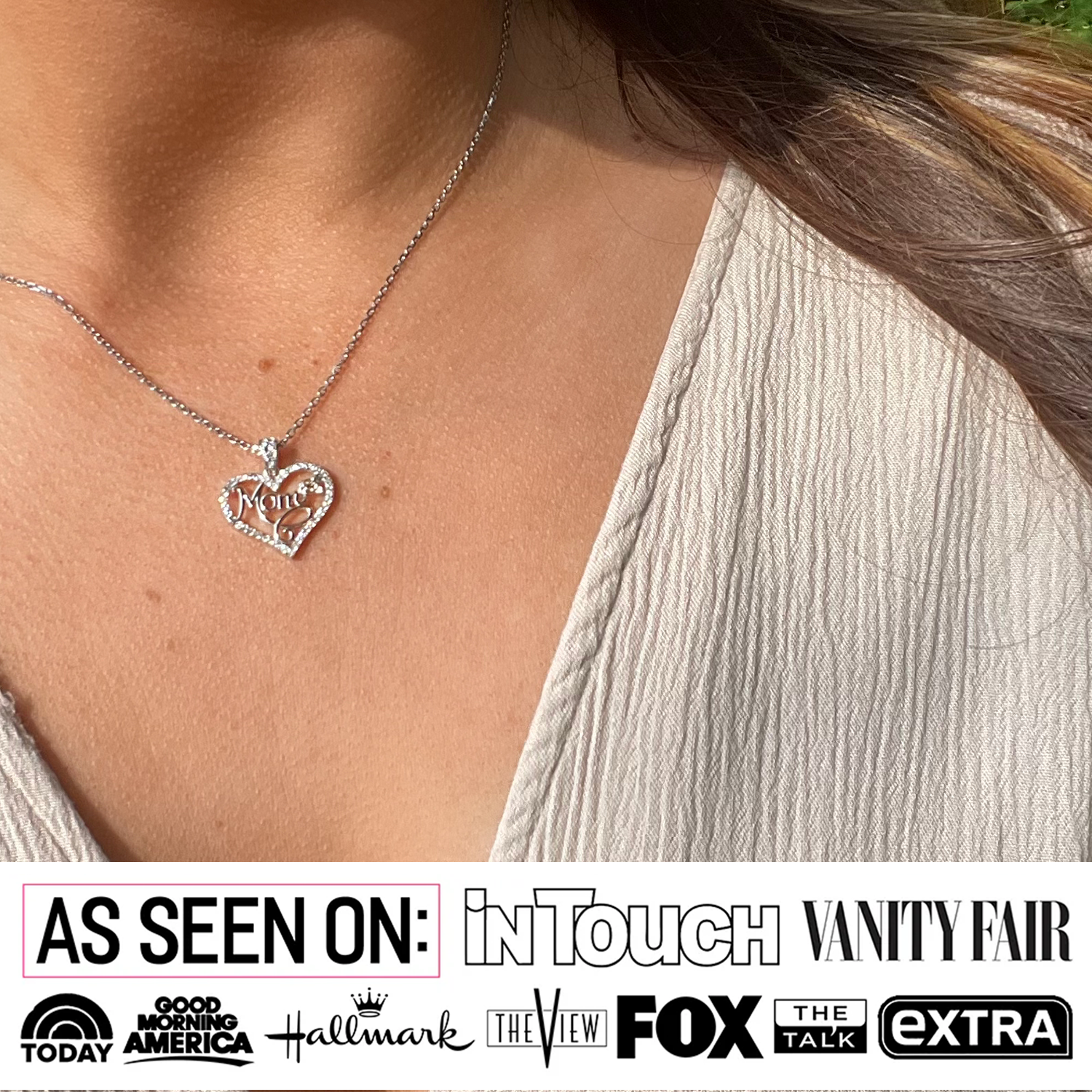 Rhonda 18k White Gold Plated Mom Heart Necklace with Swarovski Crystals