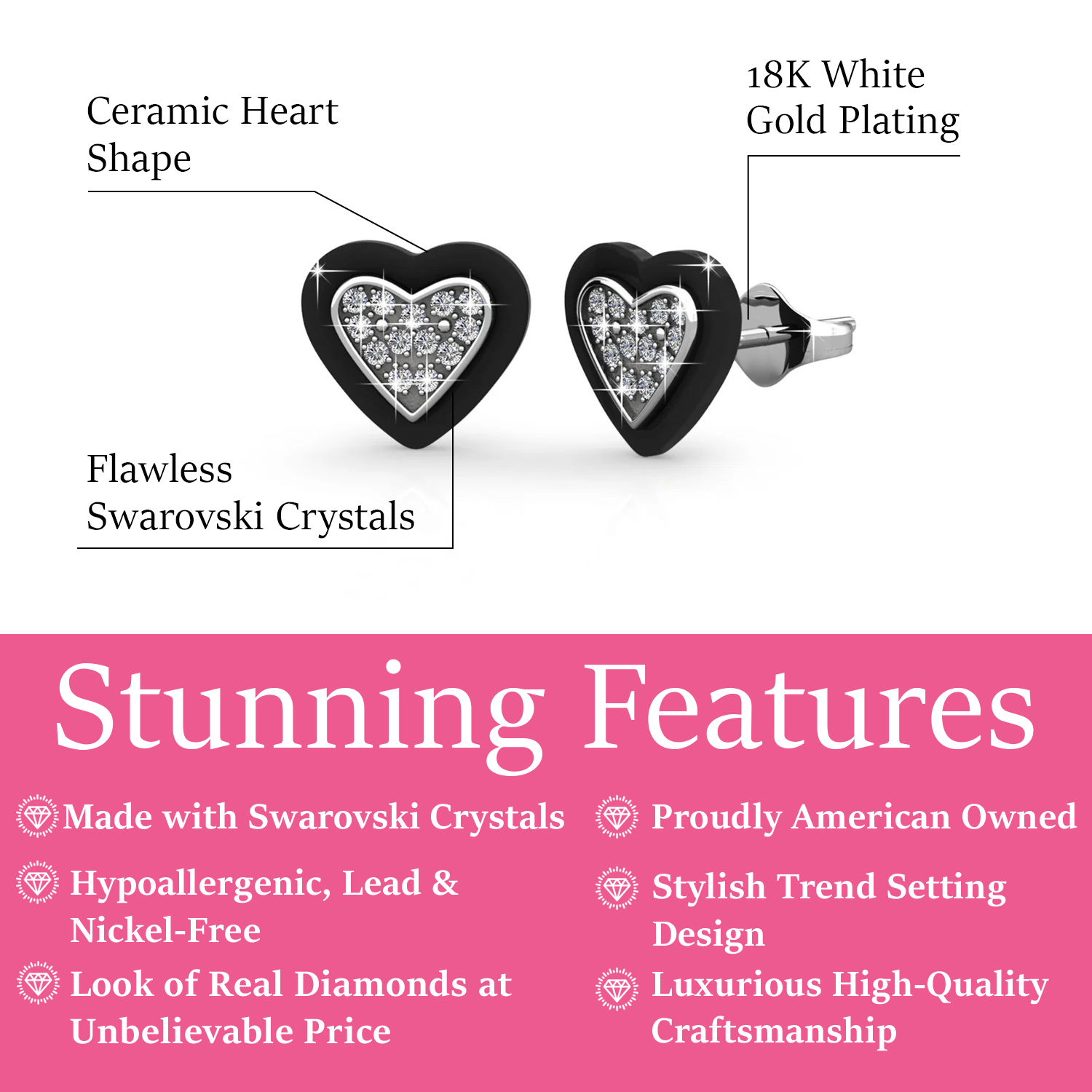 Rory 18k White Gold Plated Heart Halo Stud Earrings with Swarovski Crystals