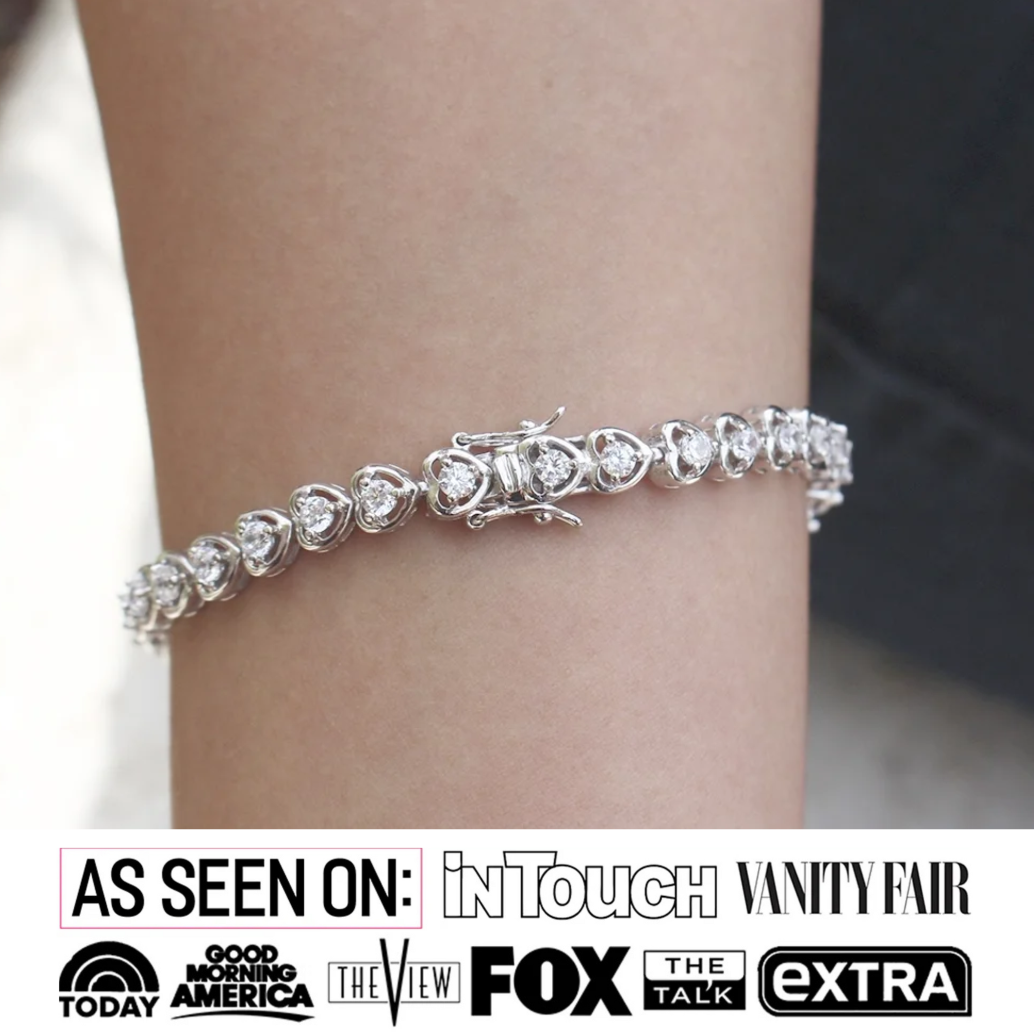 Rosalie 18k White Gold Plated Heart Tennis Bracelet with Simulated Diamond Crystals