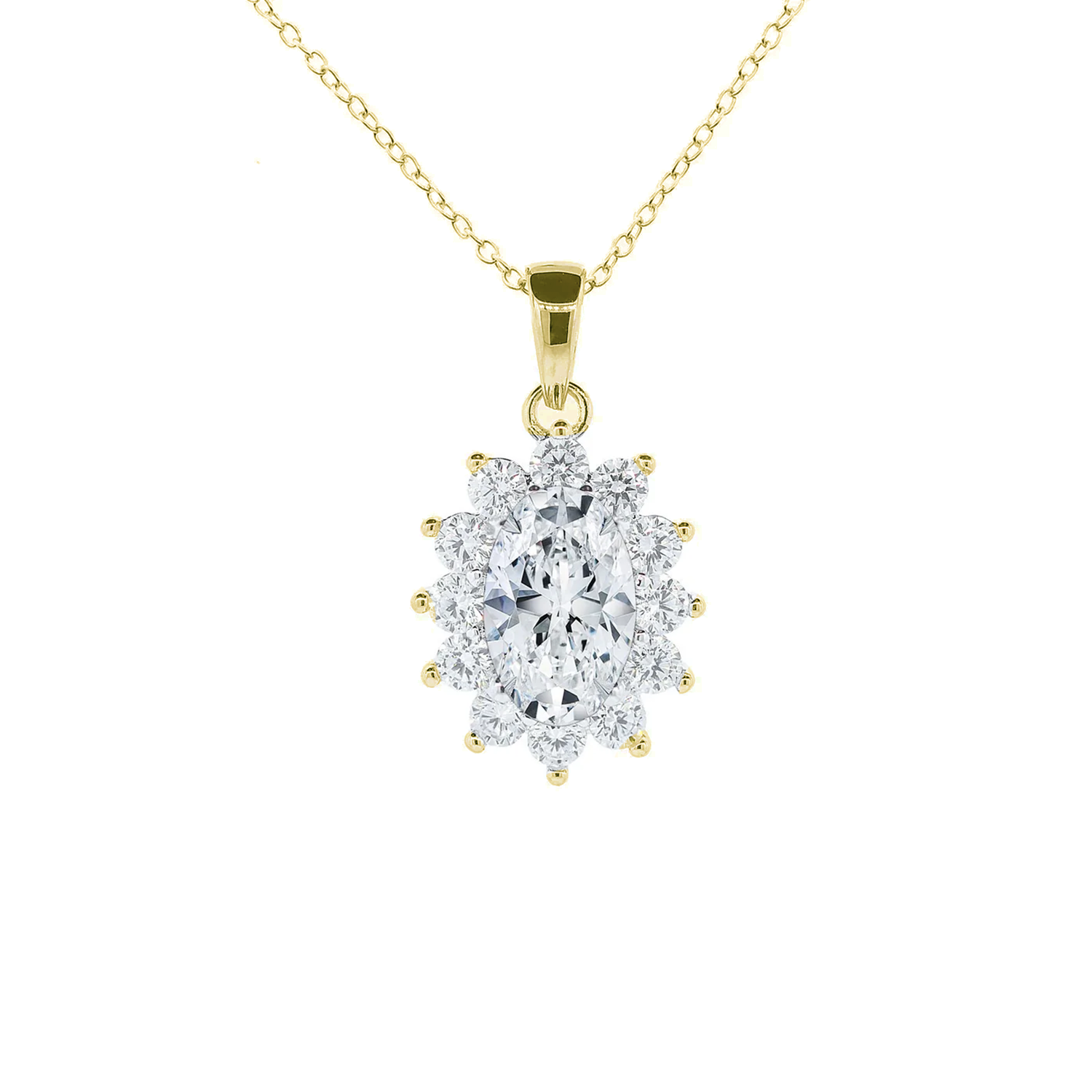 Sage 18k White Gold Plated Pendant Necklace with Oval Cut Simulated Diamond Crystals