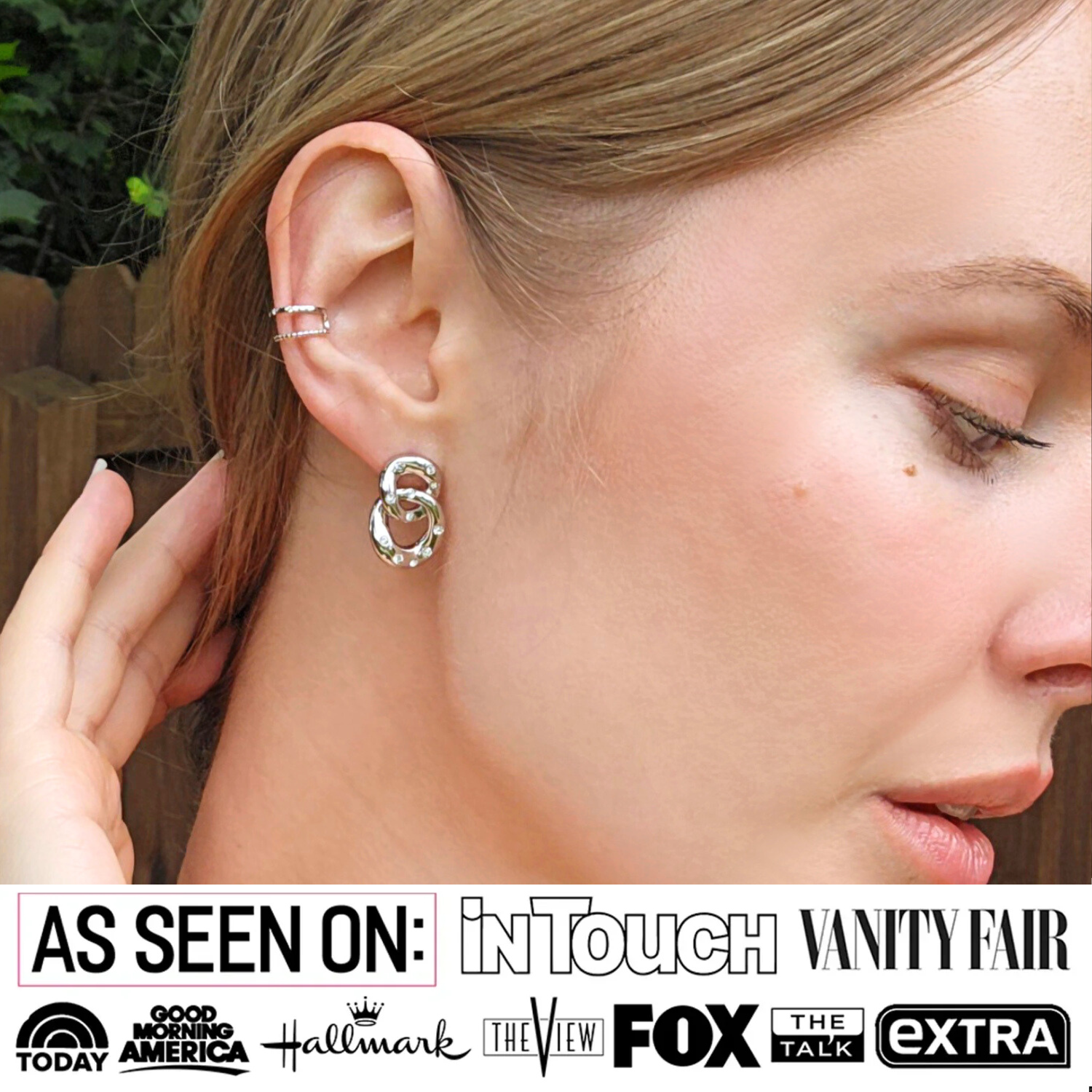 Sasha 18k White Gold Plated 10mm Hoop Ear Cuff with Swarovski Crystals