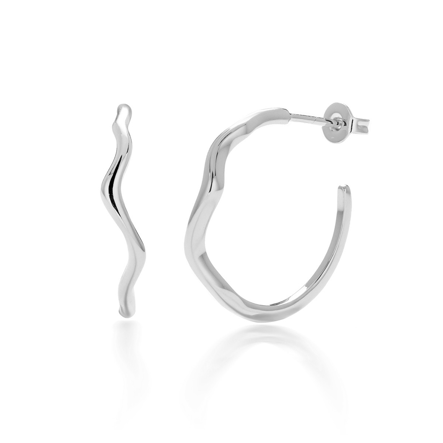Serena 18k White Gold Plated 22mm Wavy Hoop Earrings