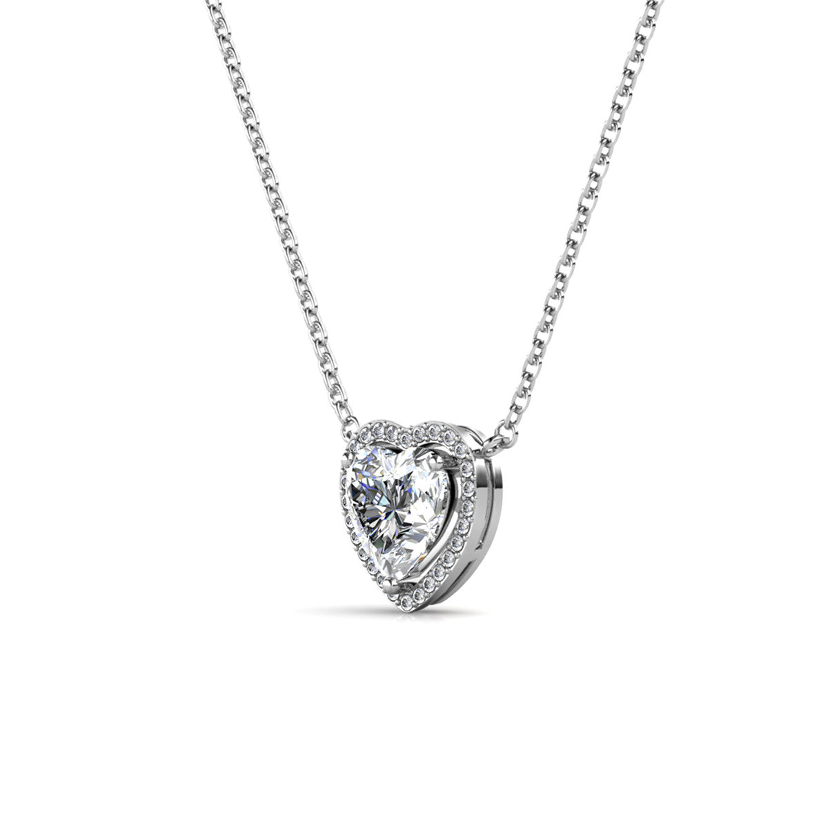 Tara 18k White Gold Plated Halo Heart Pendant Necklace with Swarovski Crystals