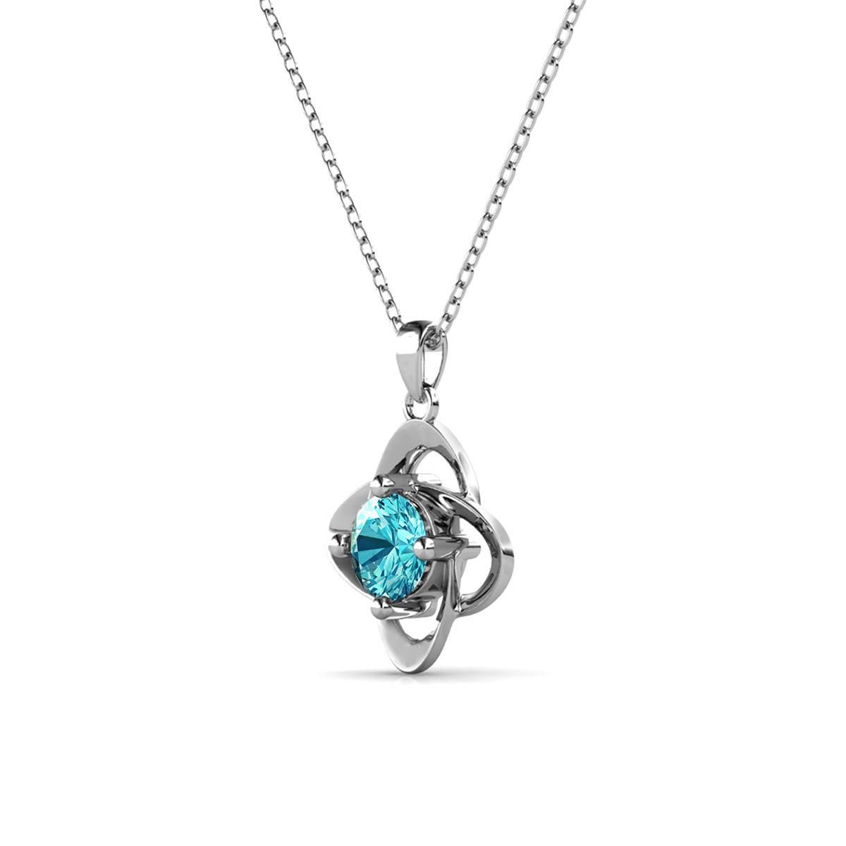 Infinity March Birthstone Necklace with Aquamarine Swarovski Crystal in 18k White Gold Plated Silver