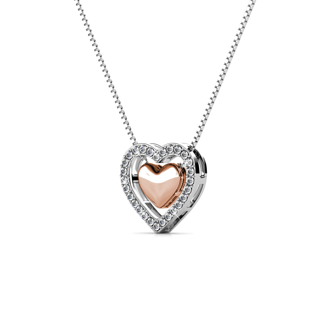 Susan 18k White Gold Plated Halo Heart Necklace with Swarovski Crystals