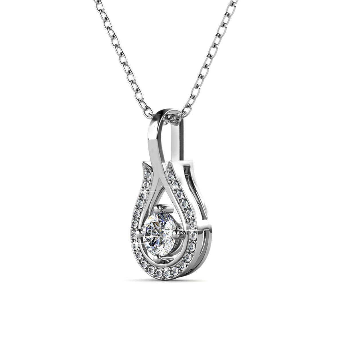 Bernadette 18k White Gold Plated Tear drop Necklace with Swarovski Crystals