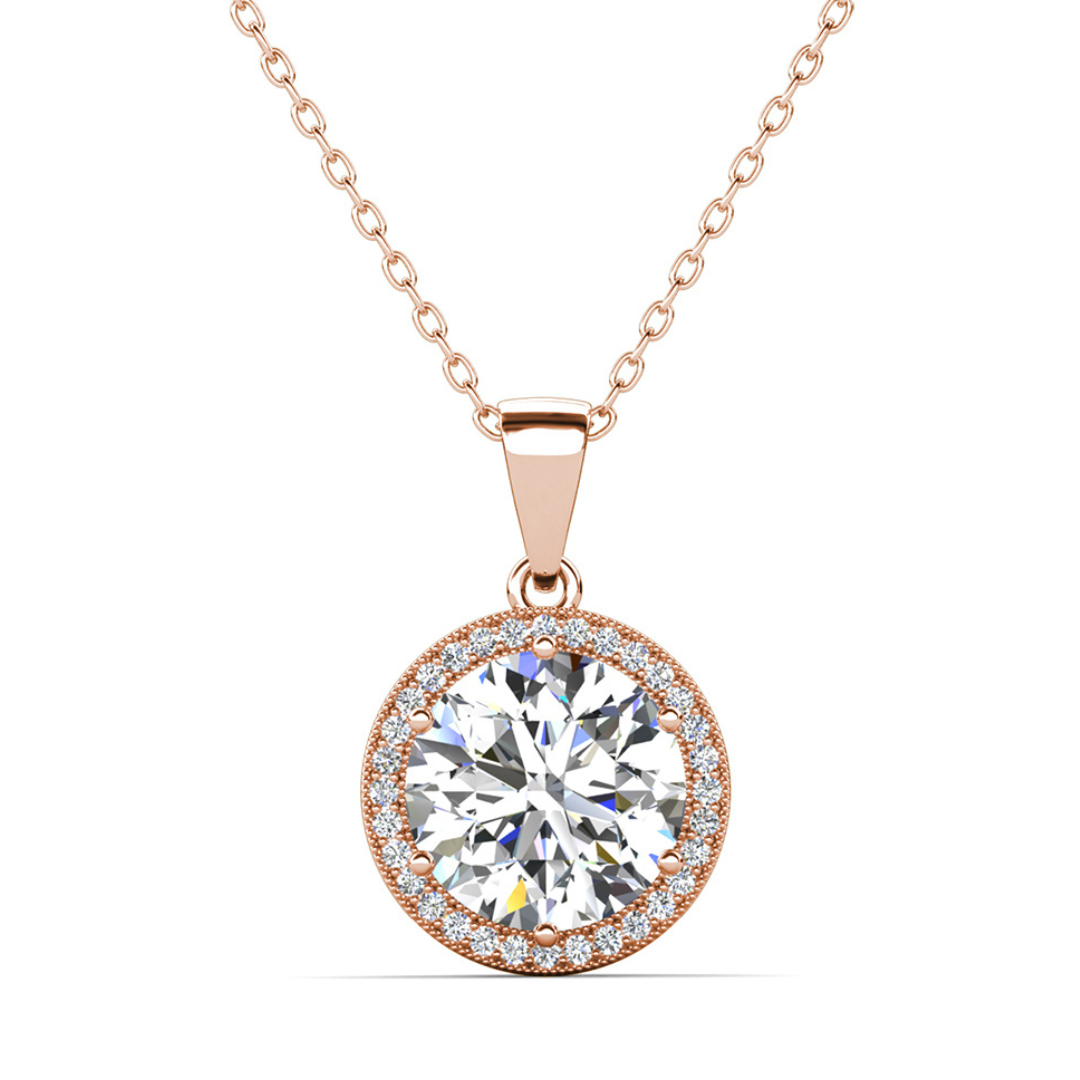 Mariah 18k White Gold Plated Halo Pendant Necklace with Round Cut Simulated Diamond Crystals