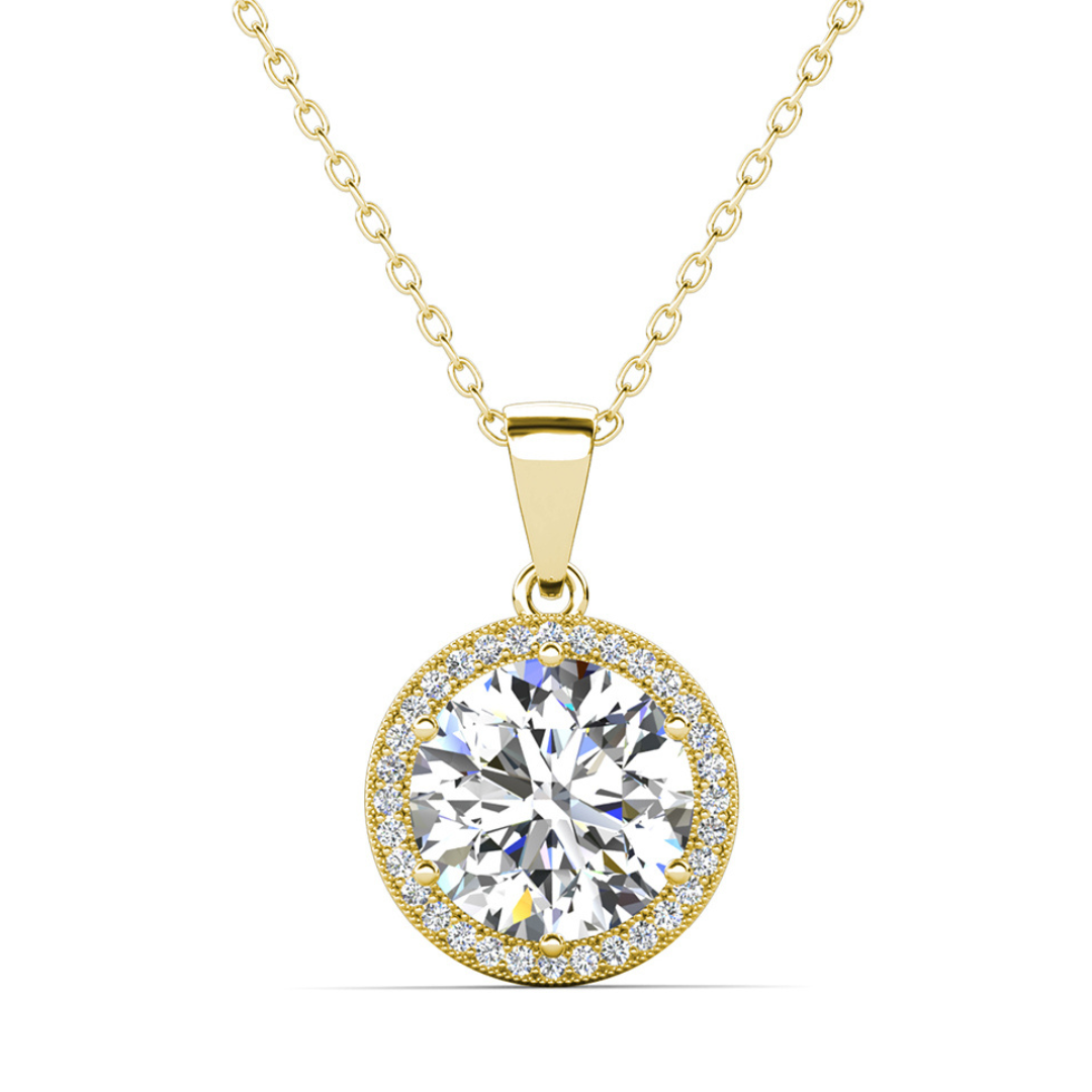 Mariah 18k White Gold Plated Halo Pendant Necklace with Round Cut Simulated Diamond Crystals