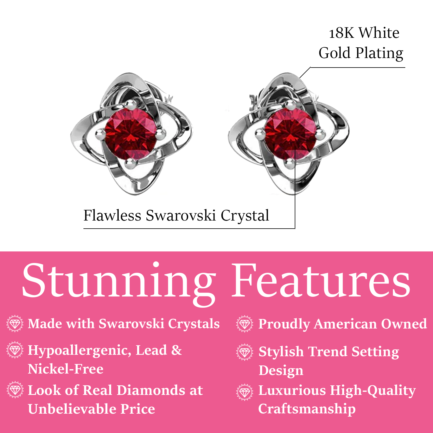 Infinity January Birthstone Garnet Earrings 18k White Gold Plated Silver Birthstone Earrings with Swarovski Crystal