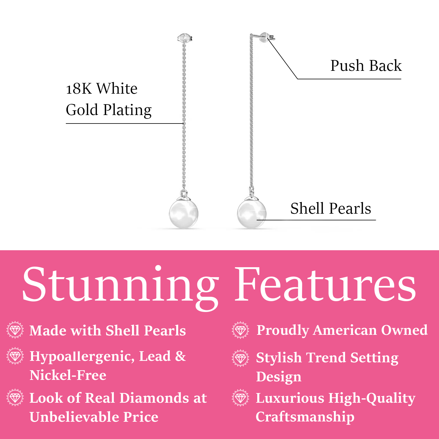 Aspen 18k White Gold Plated Dangle Earrings with Shell Pearls