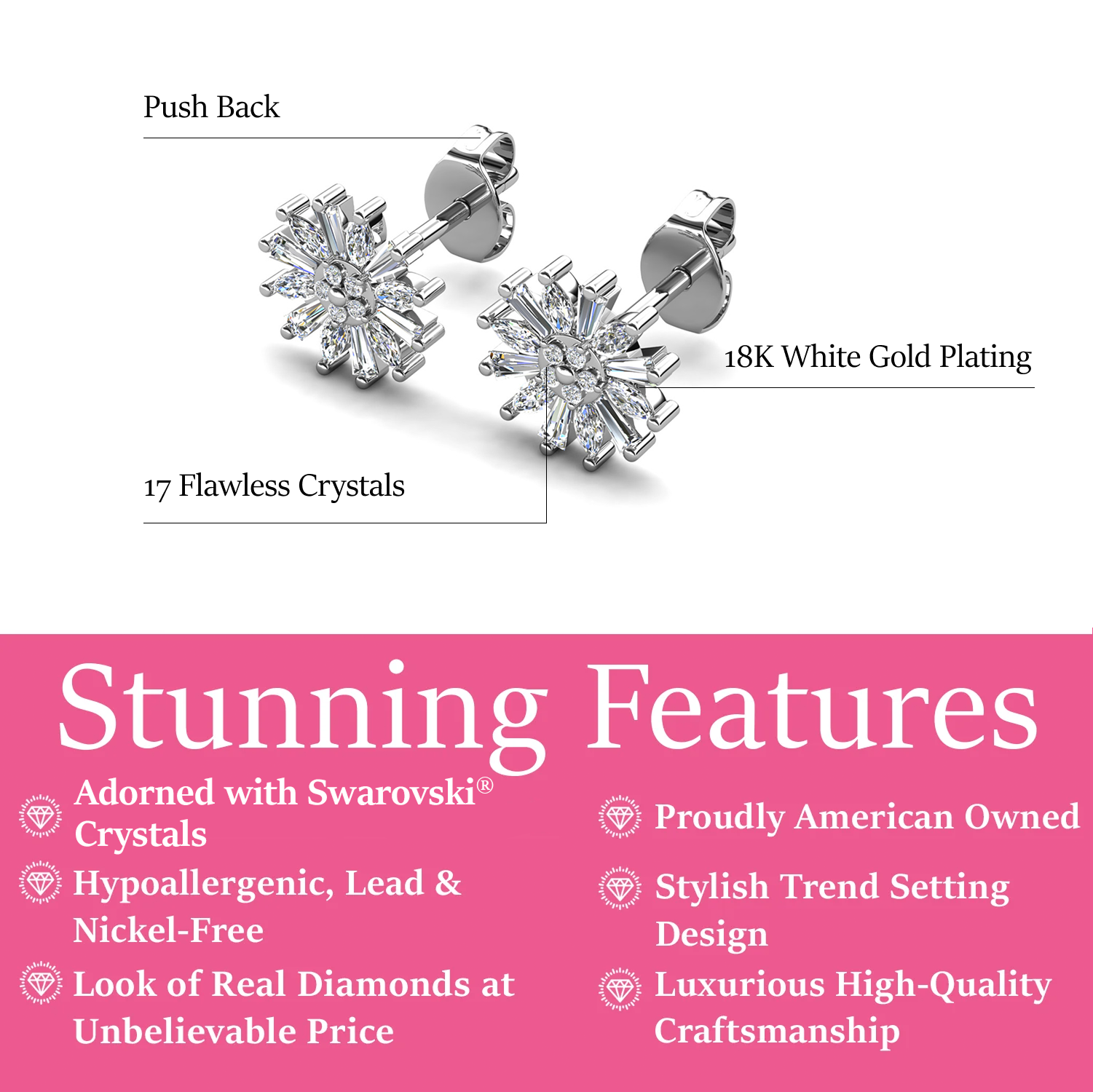 Astara 18k White Gold Plated Stud Earrings with Simulated Diamond Crystals