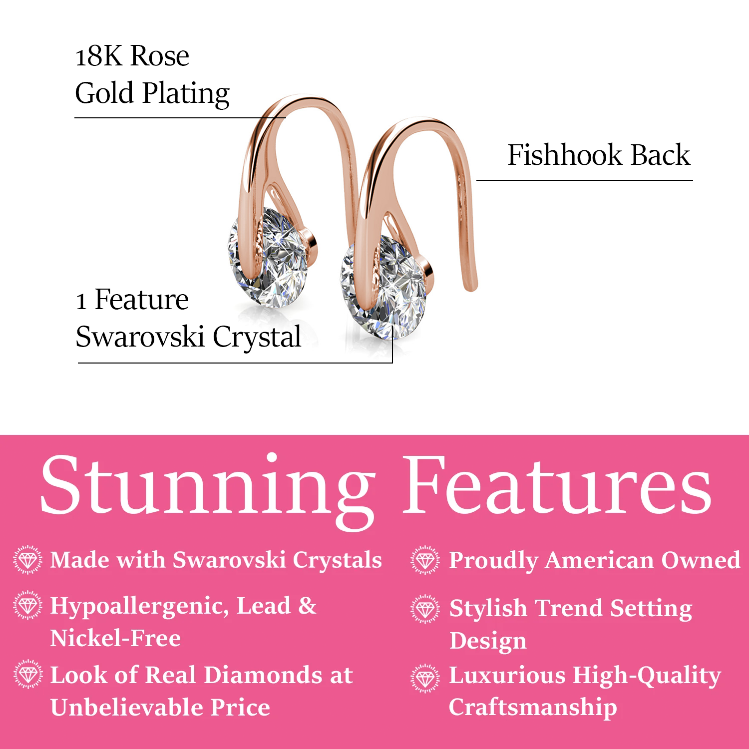 McKayla 18k White Gold Plated Drop Earrings with Swarovski Crystals
