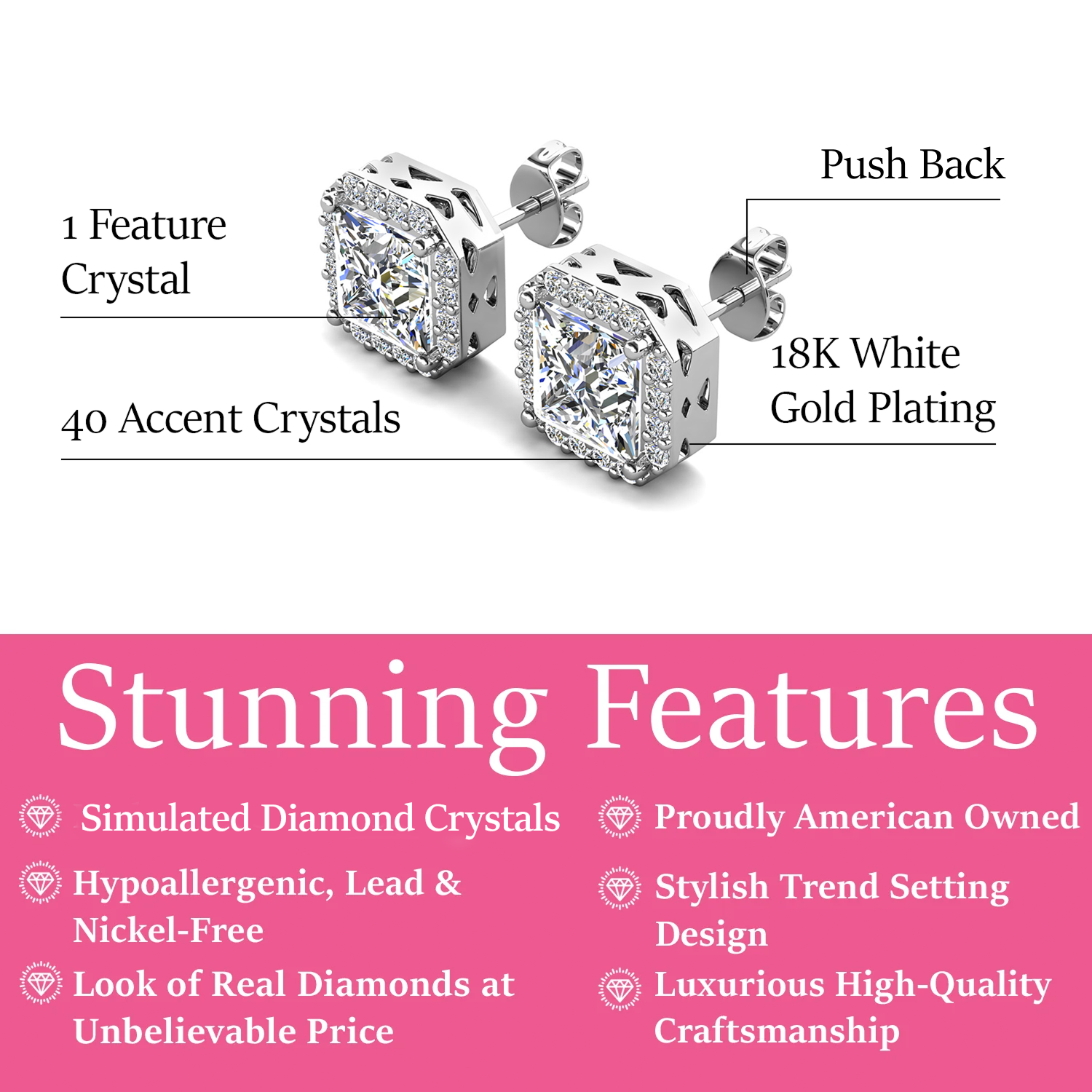 Estelle 18k White Gold Plated Halo Stud Earrings with Simulated Diamond Crystals   — Fab Fav Sale