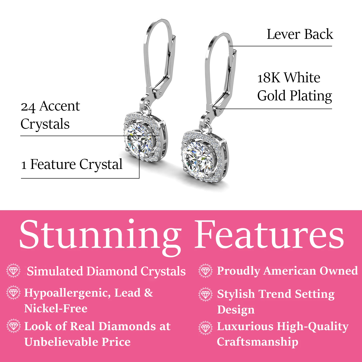 Freya 18k White Gold Plated Halo Drop Earrings with Simulated Diamond Crystals  — Fab Fav Sale