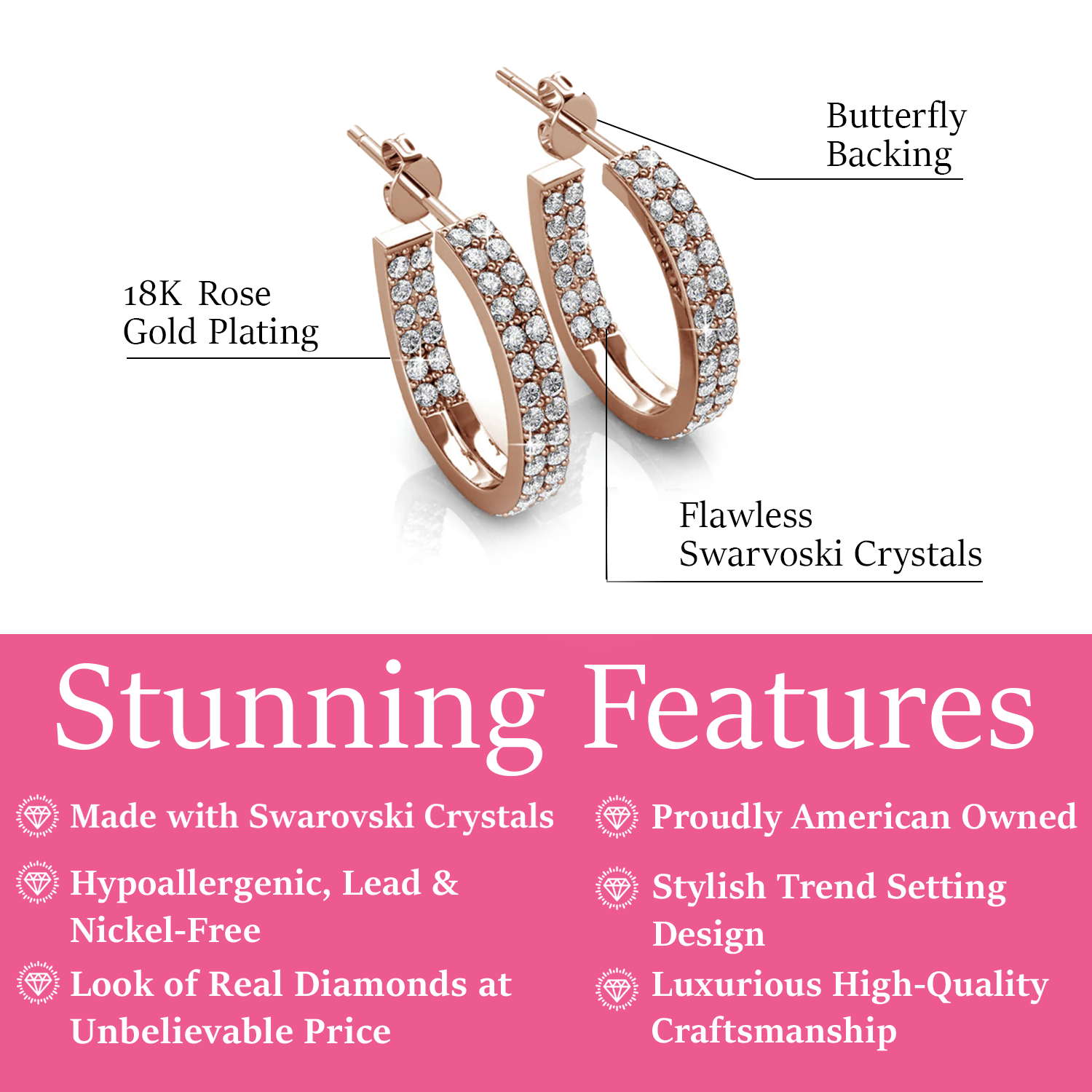 Grace 18k White Gold Plated 19mm Hoop Earrings with Swarovski Crystals