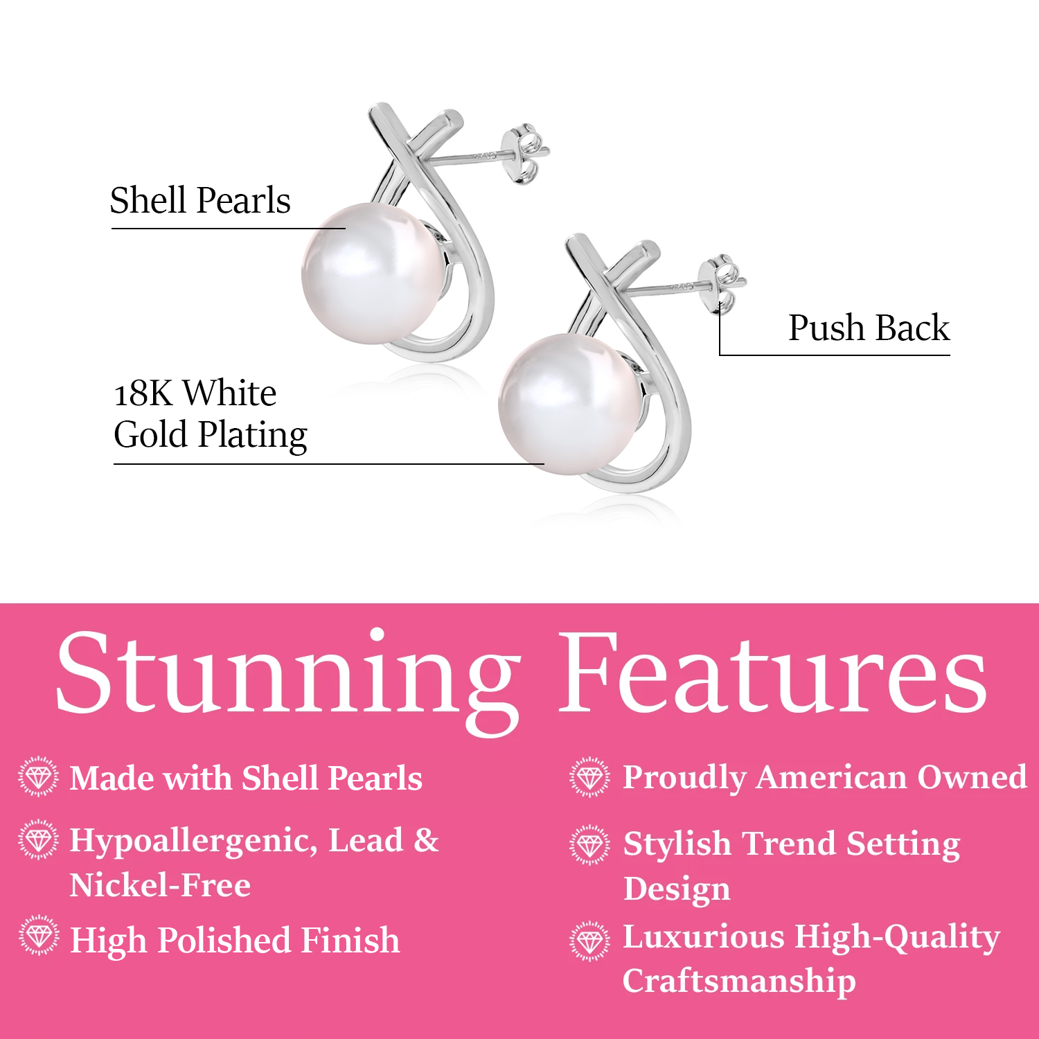 Greta 18k White Gold Plated Tear drop Pearl Stud Earrings