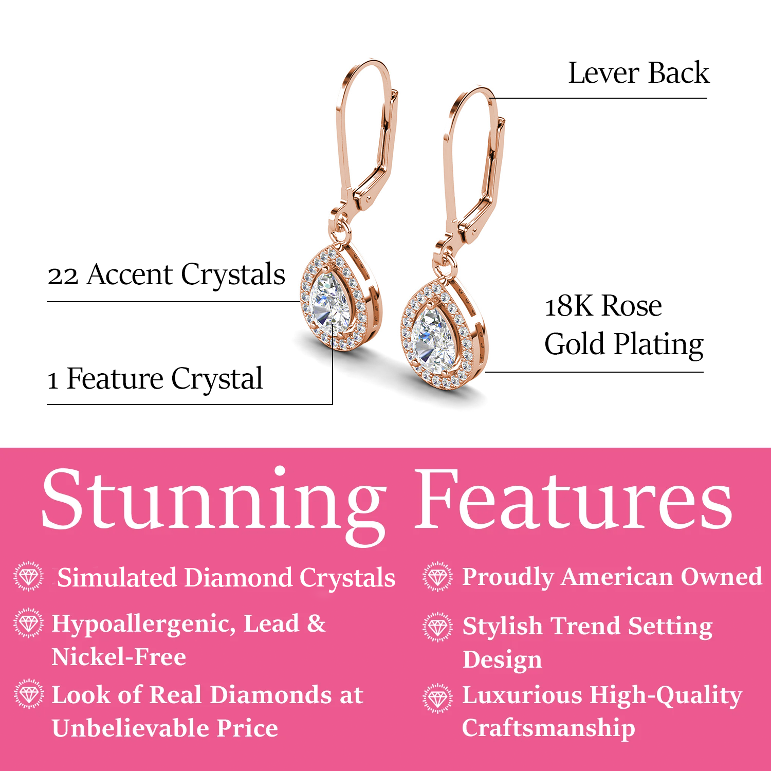 Izzy 18k White Gold Plated Halo Tear drop Dangle Earrings with Simulated Diamond Crystals