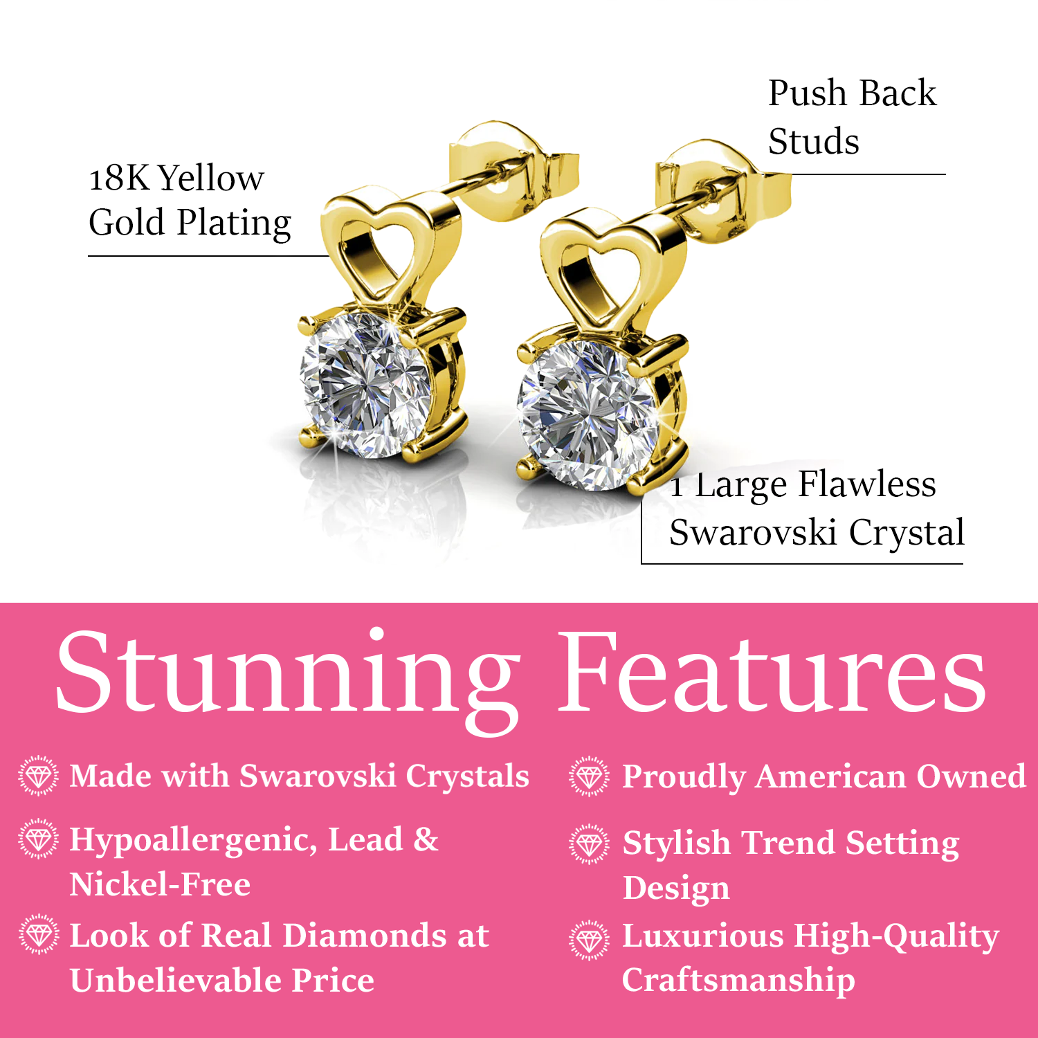 Marian 18k White Gold Heart Earrings with Round Cut Swarovski Crystal