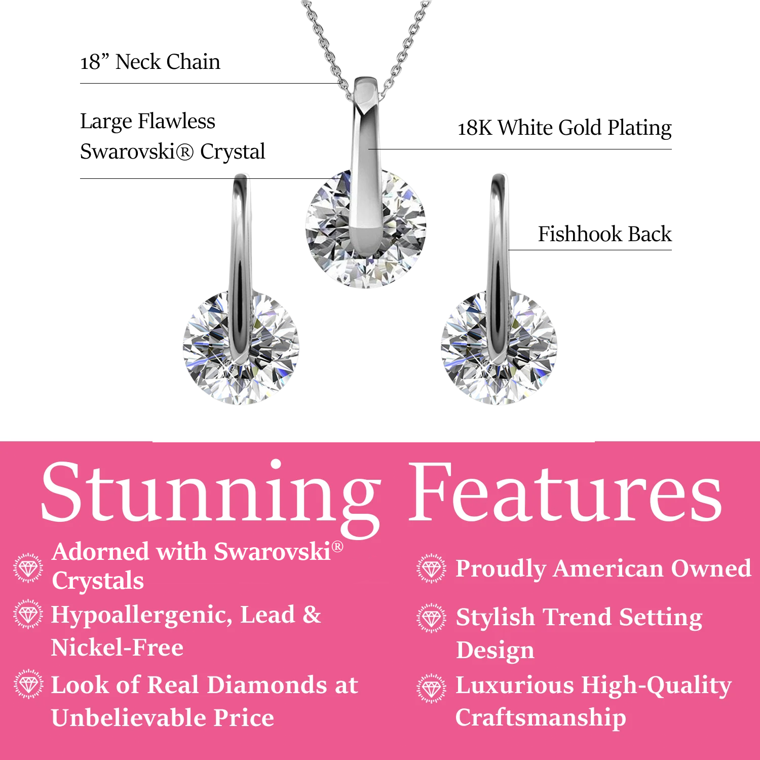 McKayla 18k White Gold Plated Necklace and Earrings Jewelry Set with Swarovski Crystals