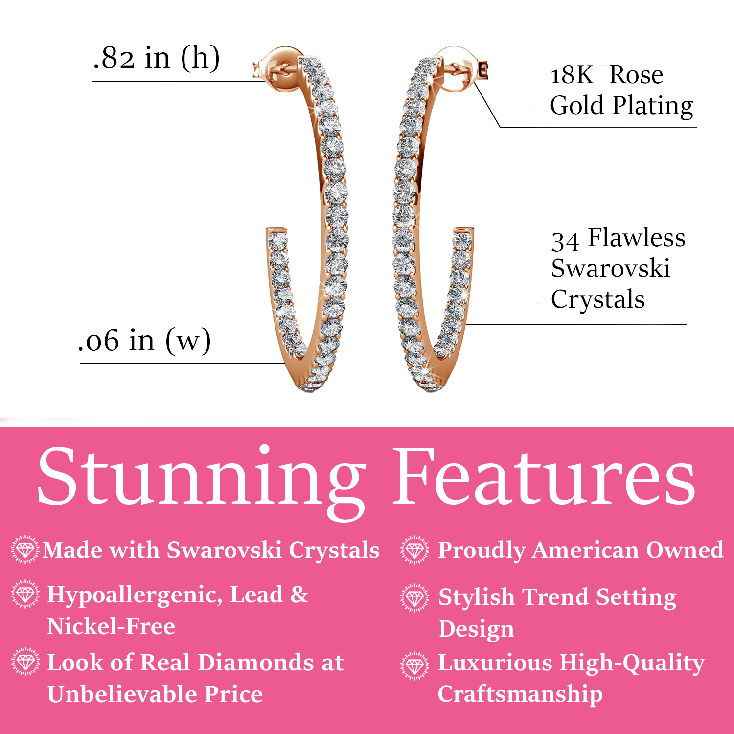 Rosalyn 18k White Gold Plated 20mm Hoop Earrings with Swarovski Crystals